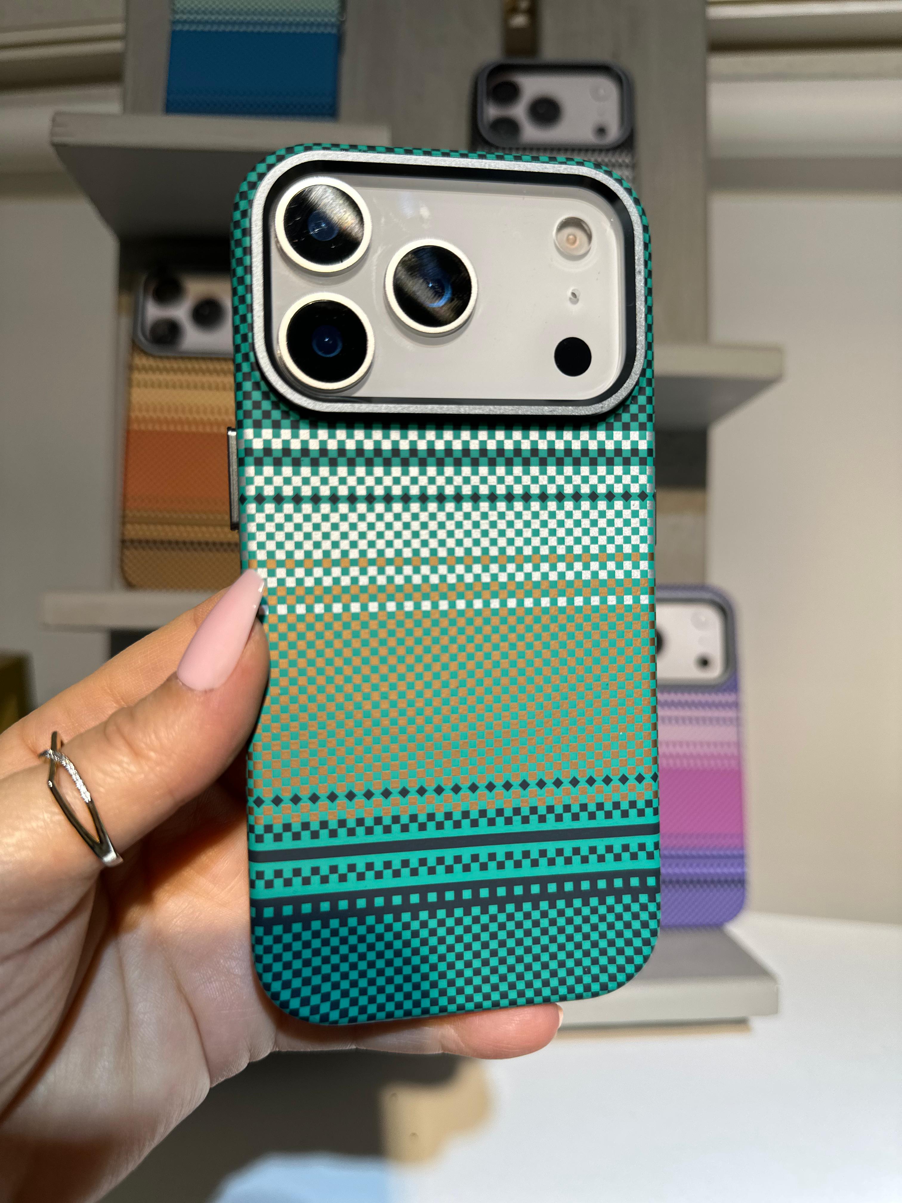 Şerit Dokulu Premium Kılıf - Zümrüt Turkuaz