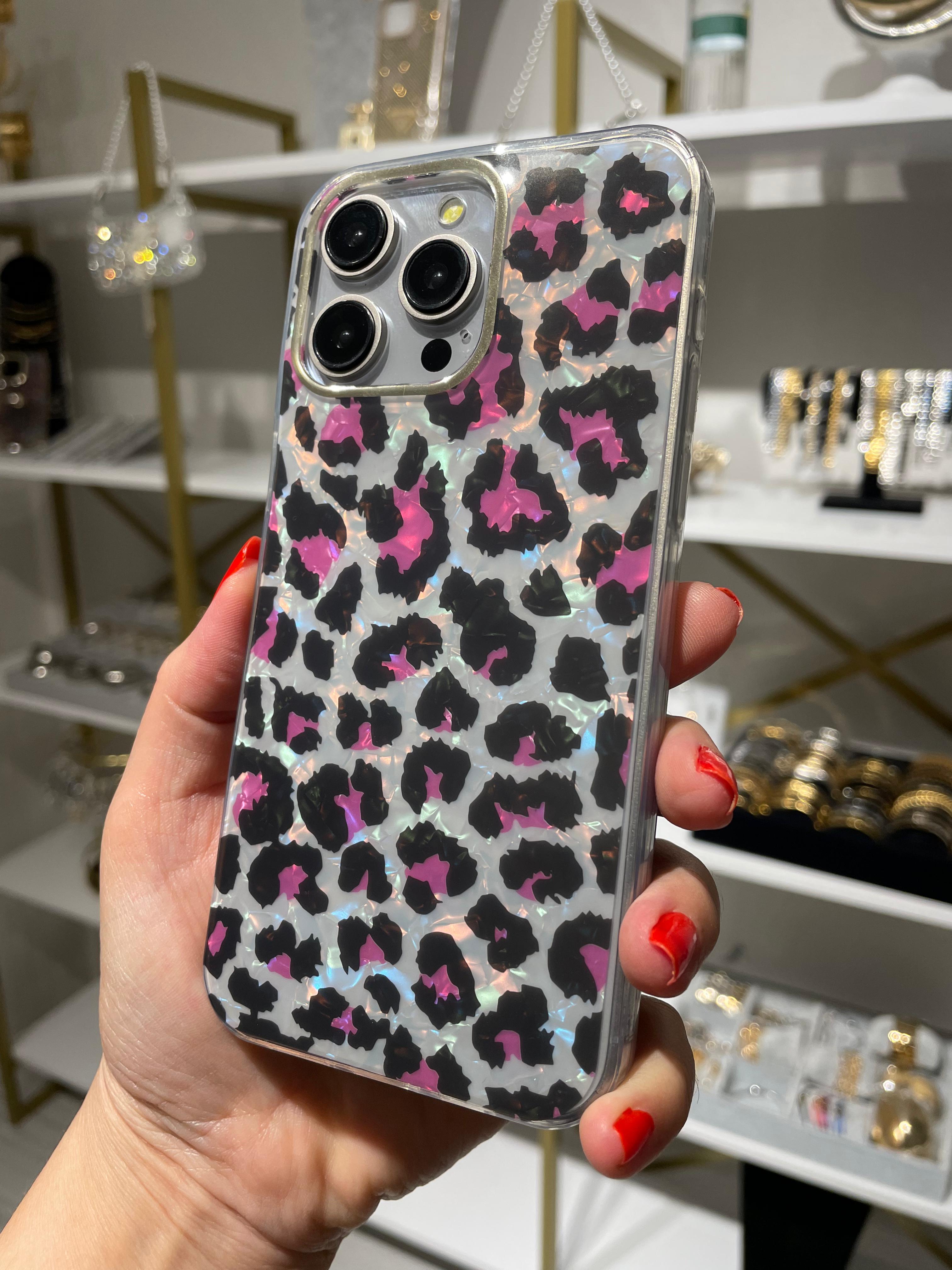 Sedefli Pembe Siyah Leopar Kılıf