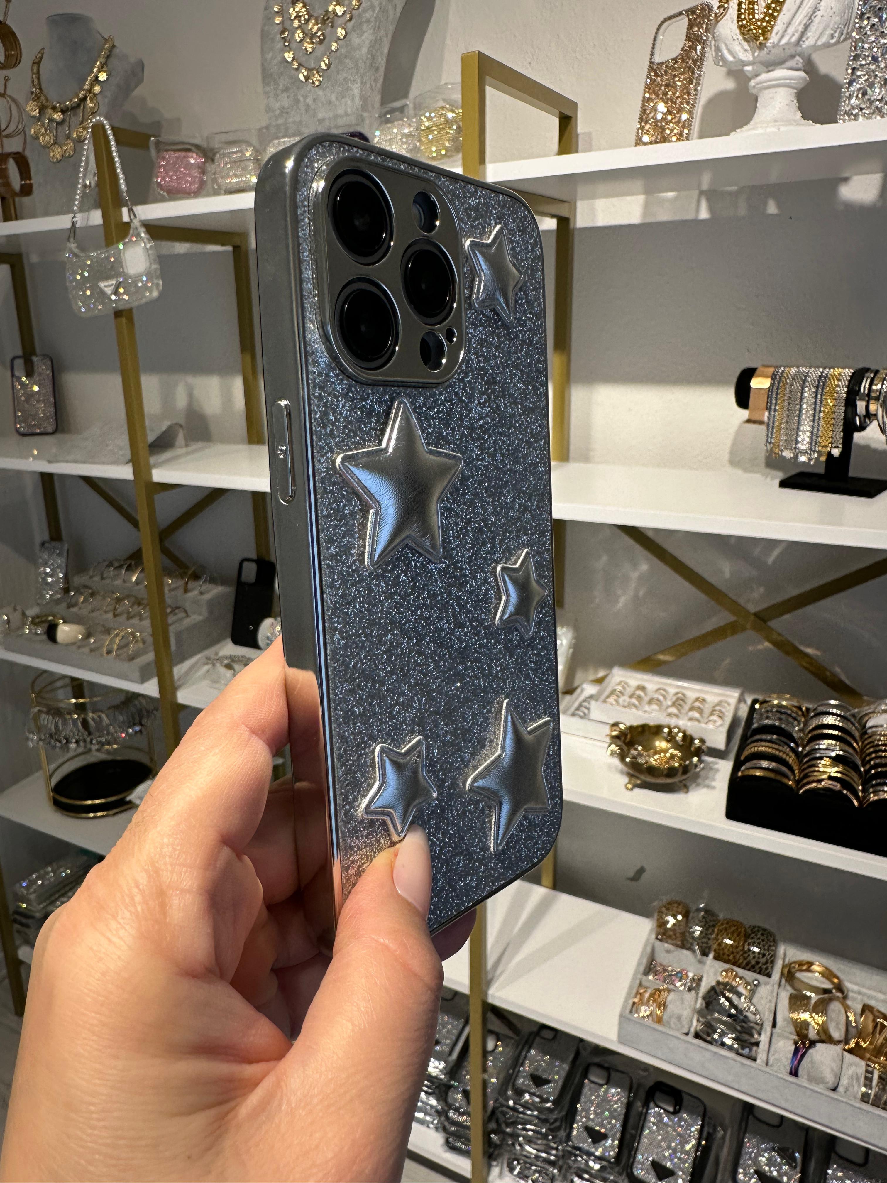 Gümüş Puff Yıldızlı Simli Kılıf