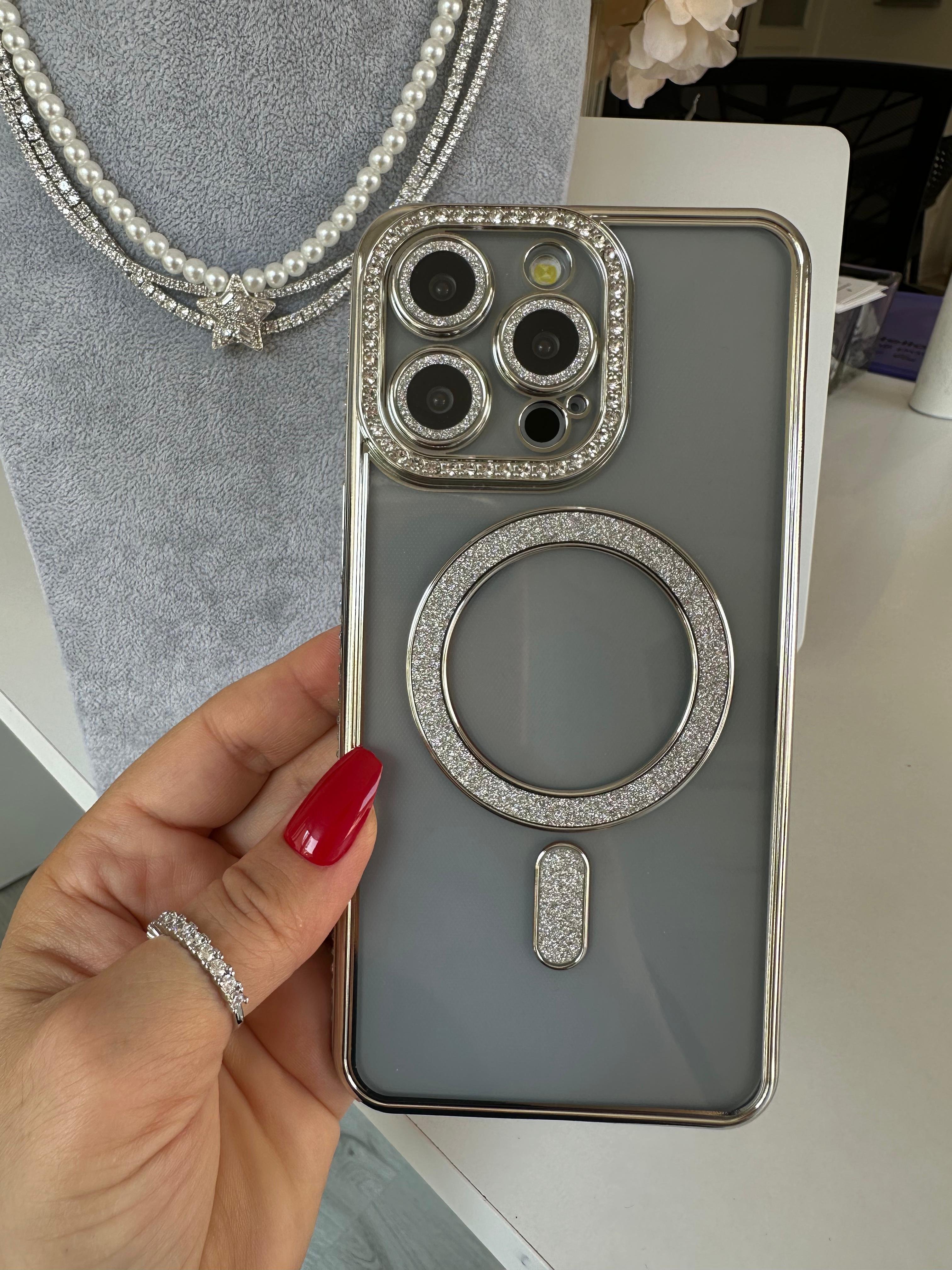 Swarovski Taşlı Kamera Korumalı Kılıf - Silver