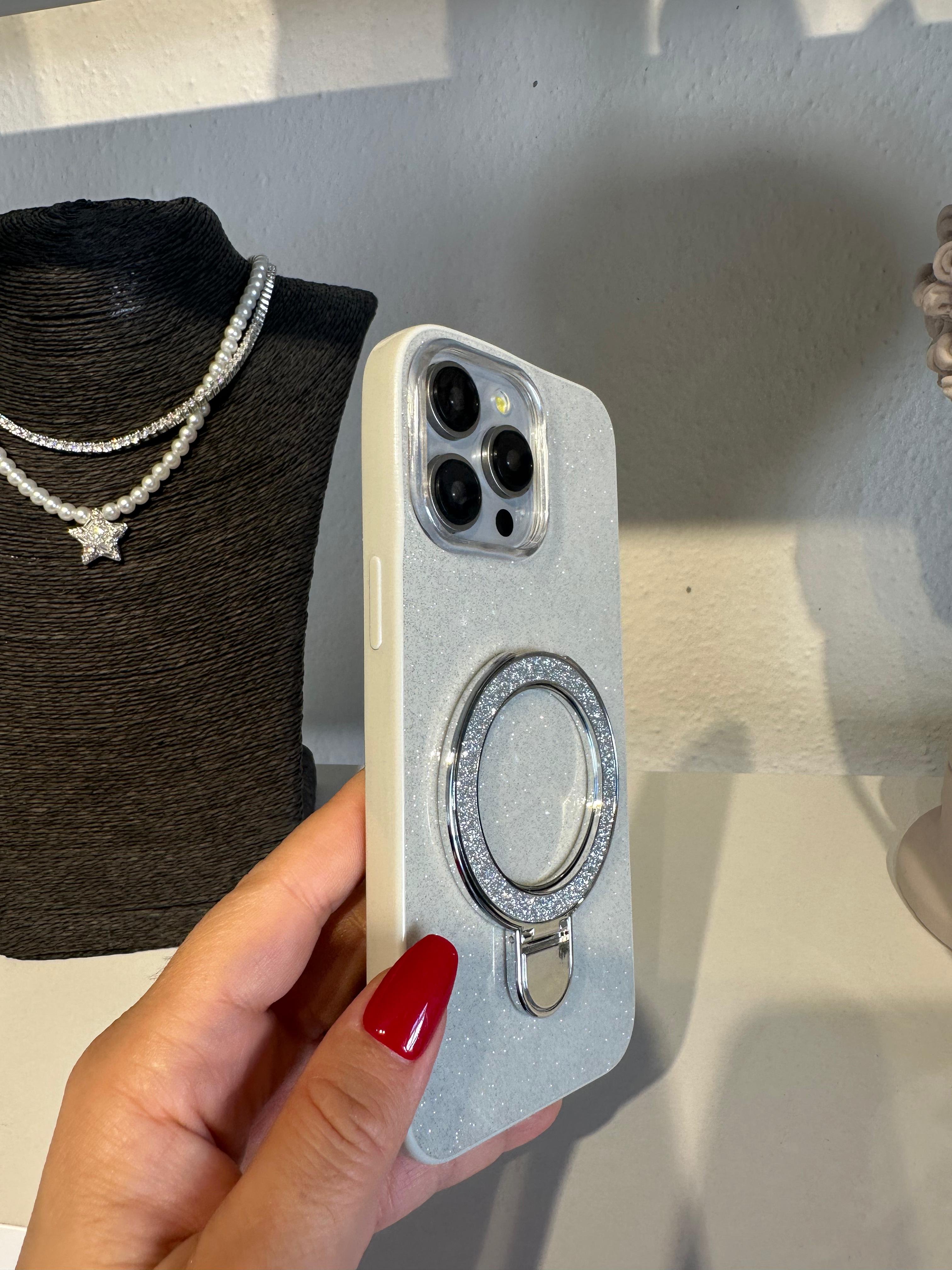 Simli Stantlı Magsafe Özellikli Kılıf - Gümüş