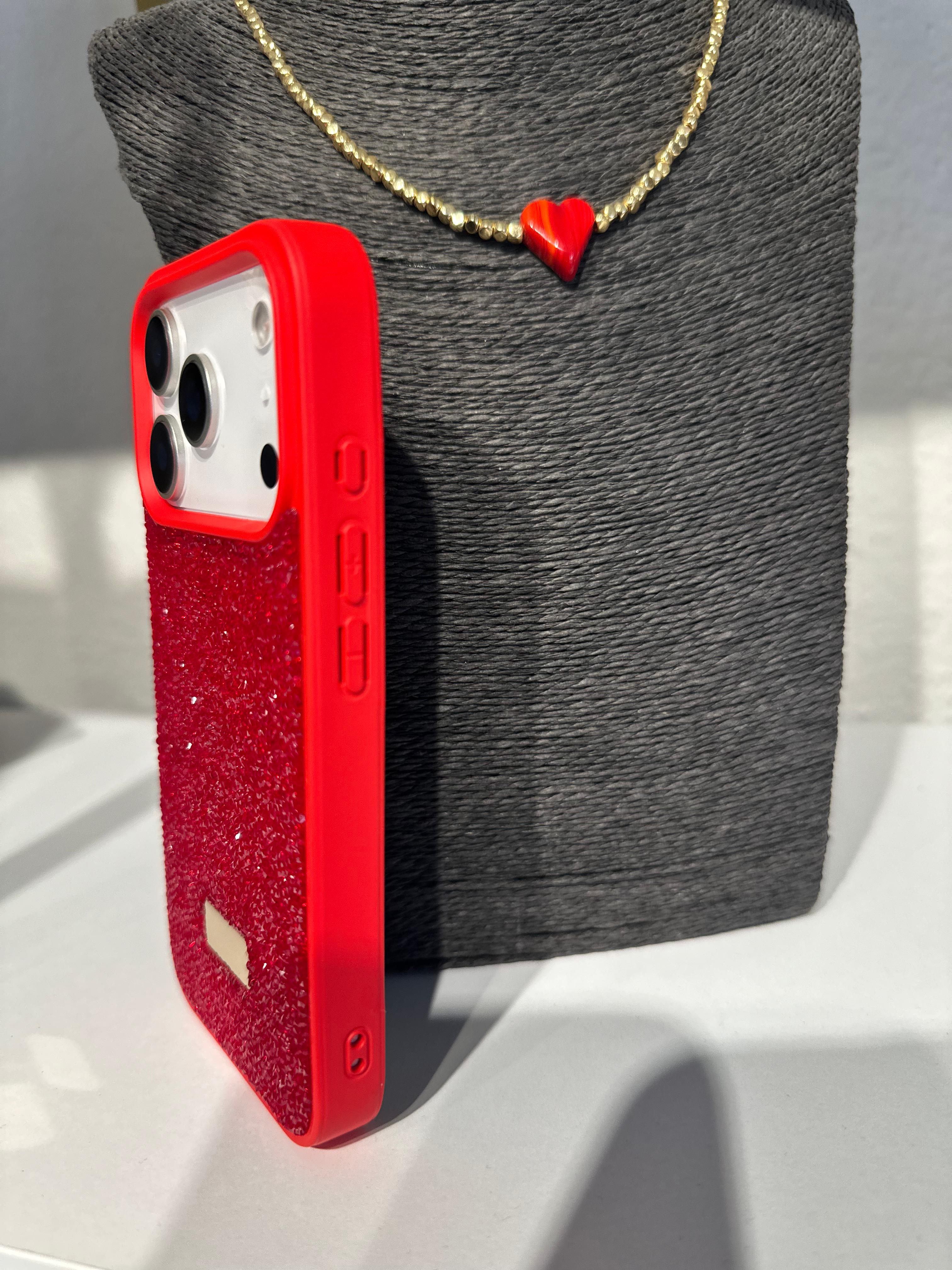 Diamond Simli Kılıf - Kırmızı