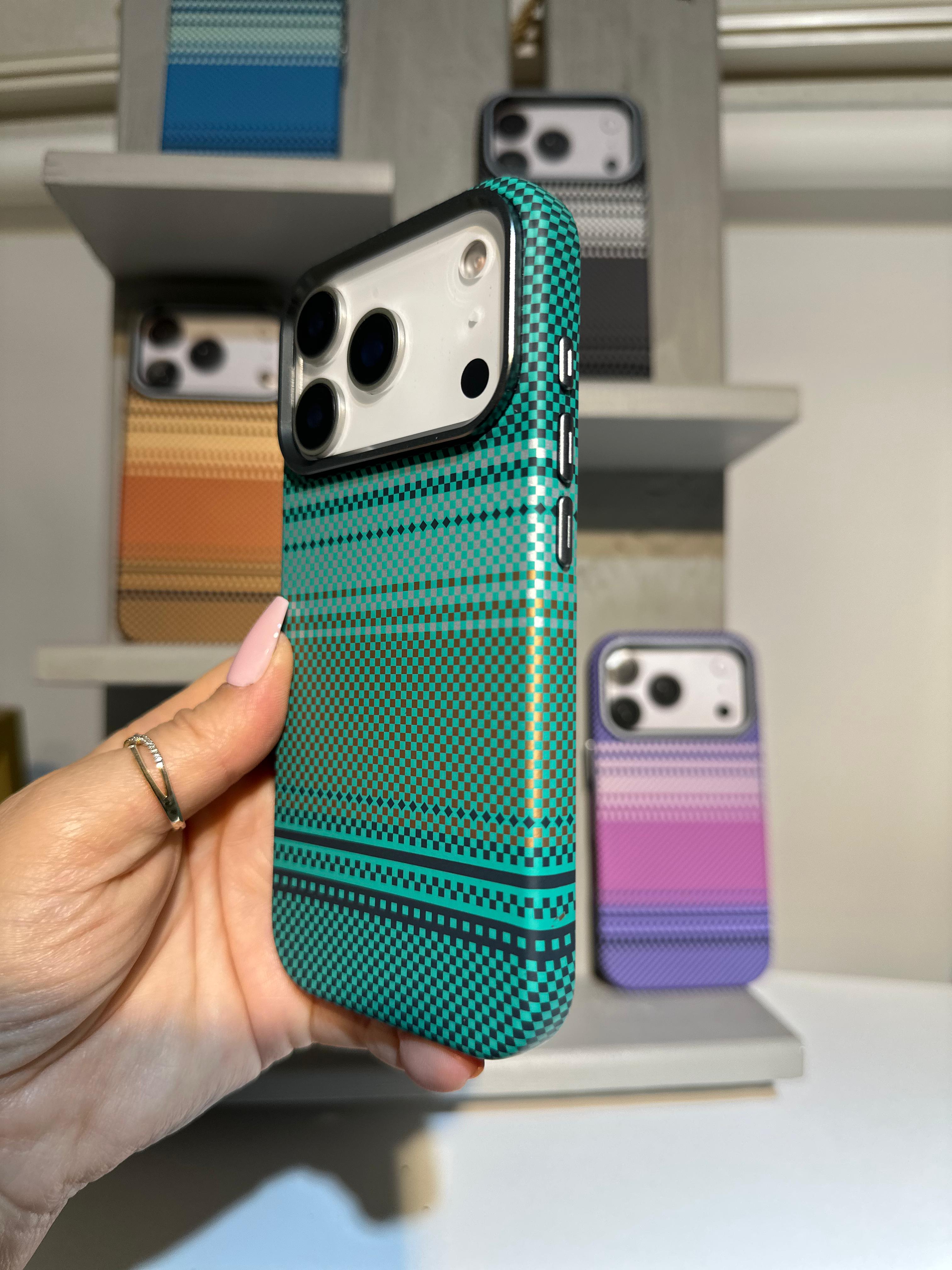 Şerit Dokulu Premium Kılıf - Zümrüt Turkuaz