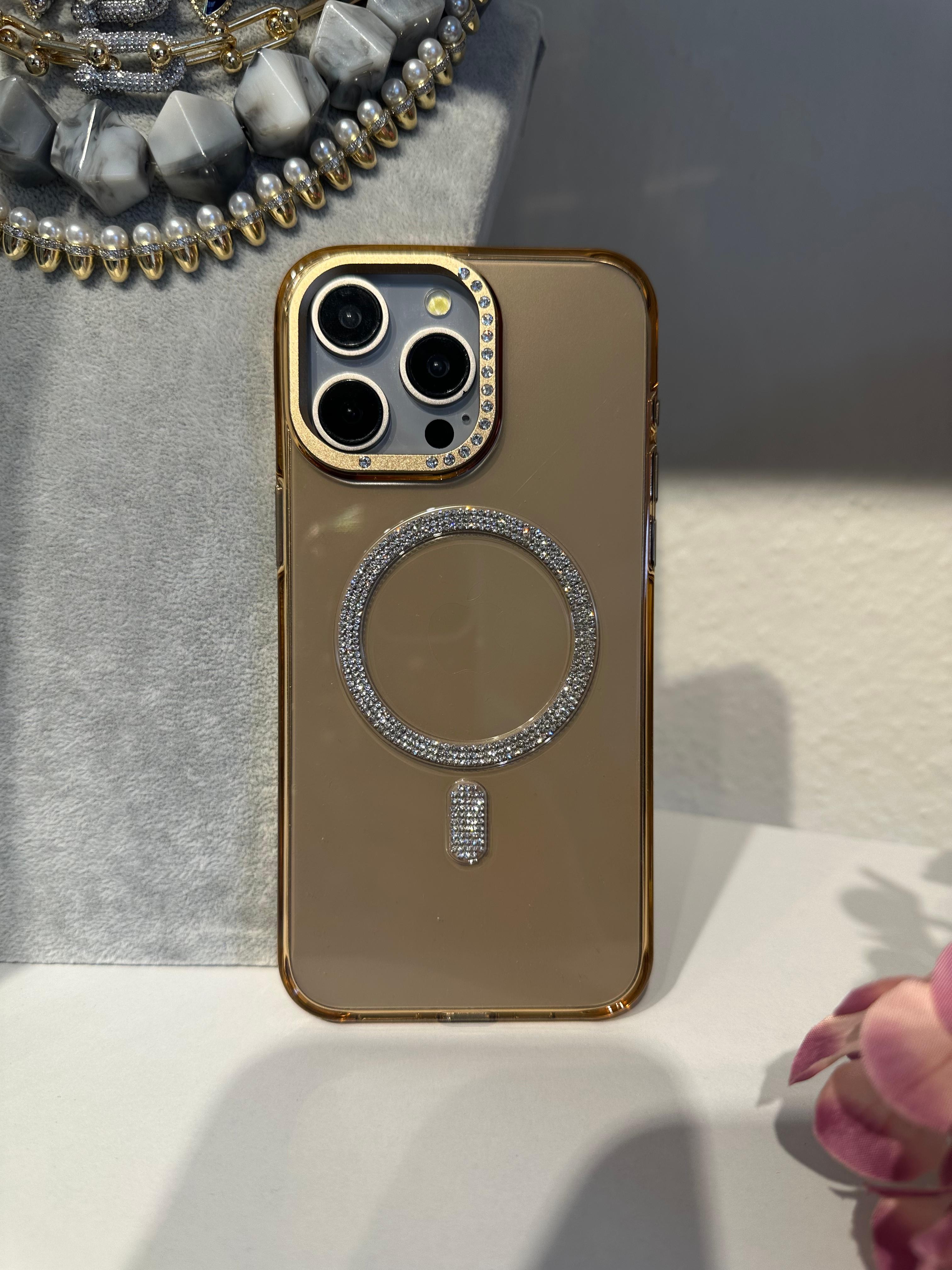 Luxury Taşlı Magsafe Destekli Kılıf - Çöl Titanyum