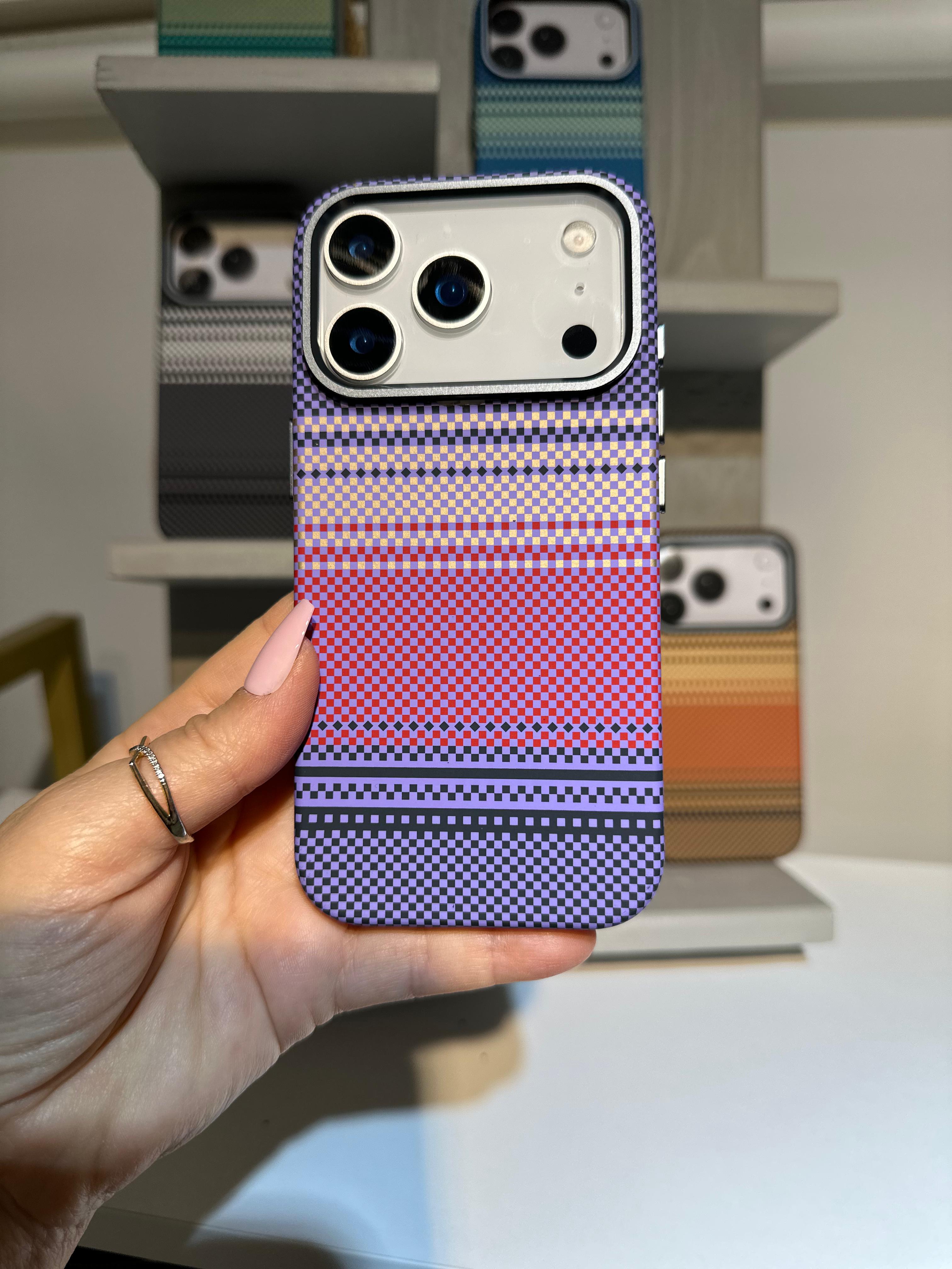 Şerit Dokulu Premium Kılıf - Leylak & Fuşya