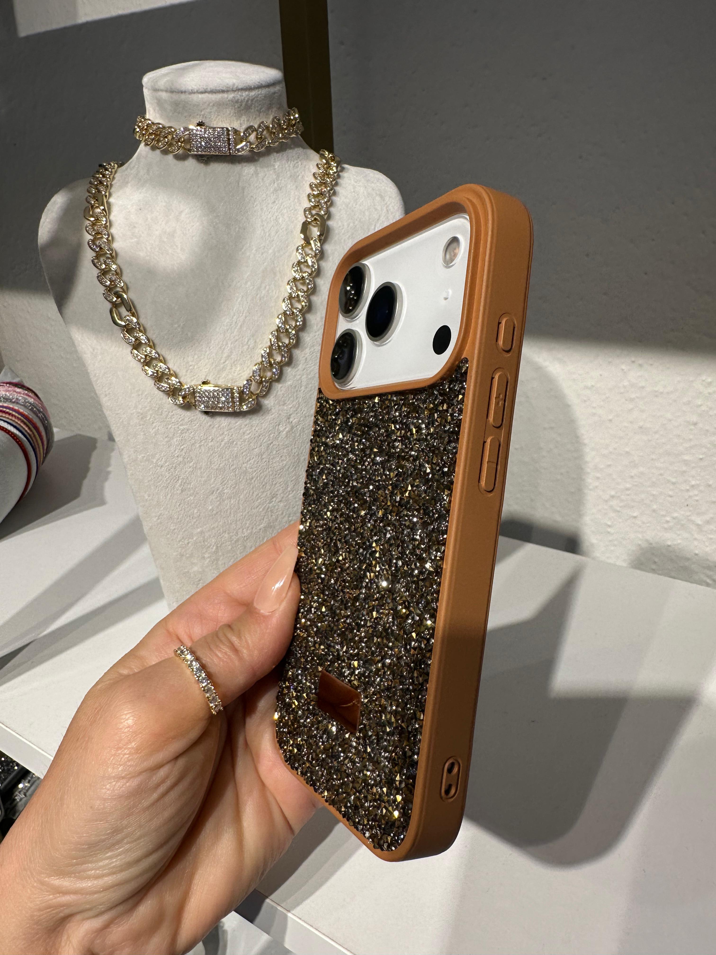 Diamond Simli Kılıf - Kahverengi