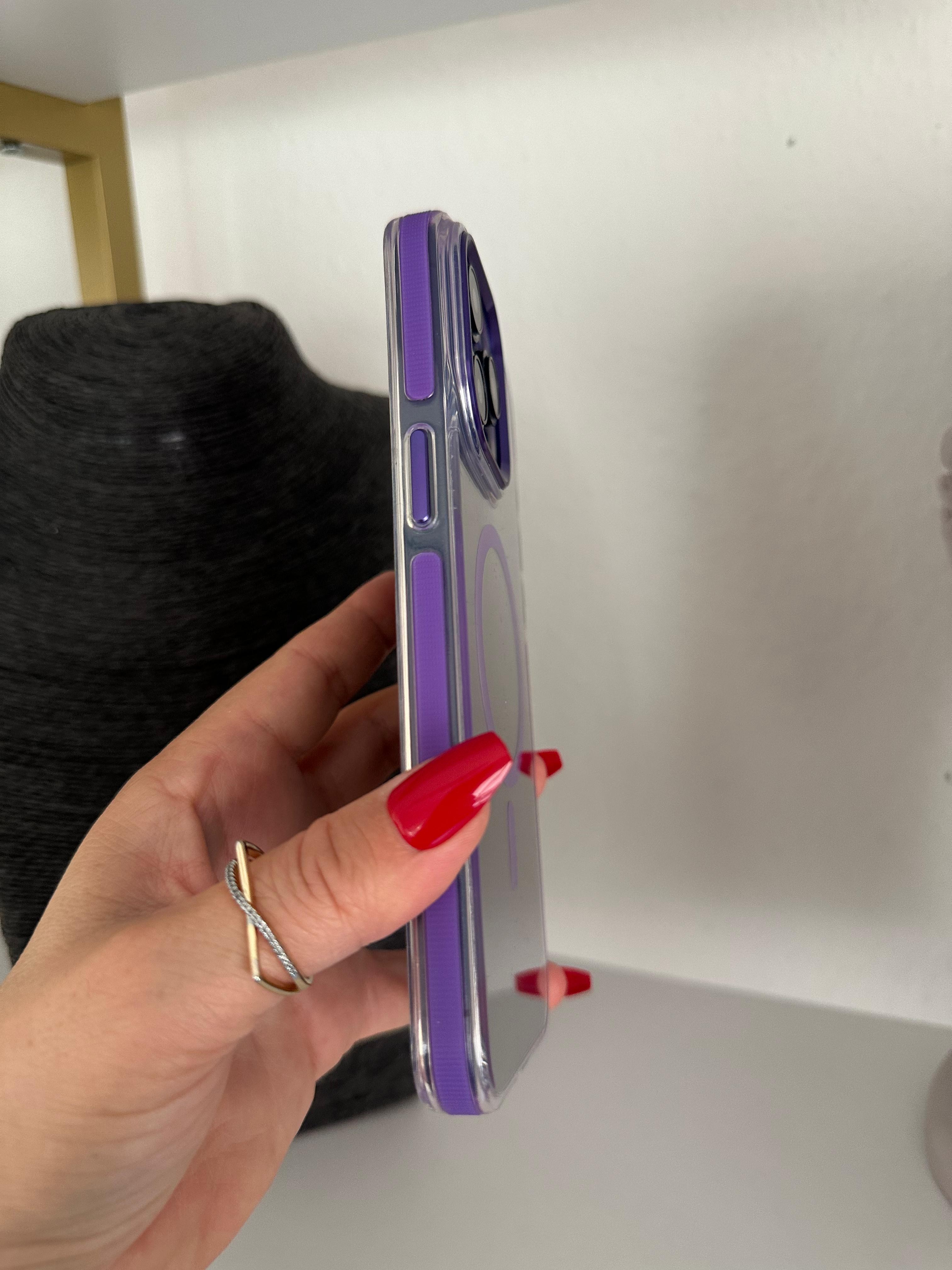 Renk Yansımalı Pürüzlü Kenar Bantlı Magsafe Özellikli Kılıf - Mor