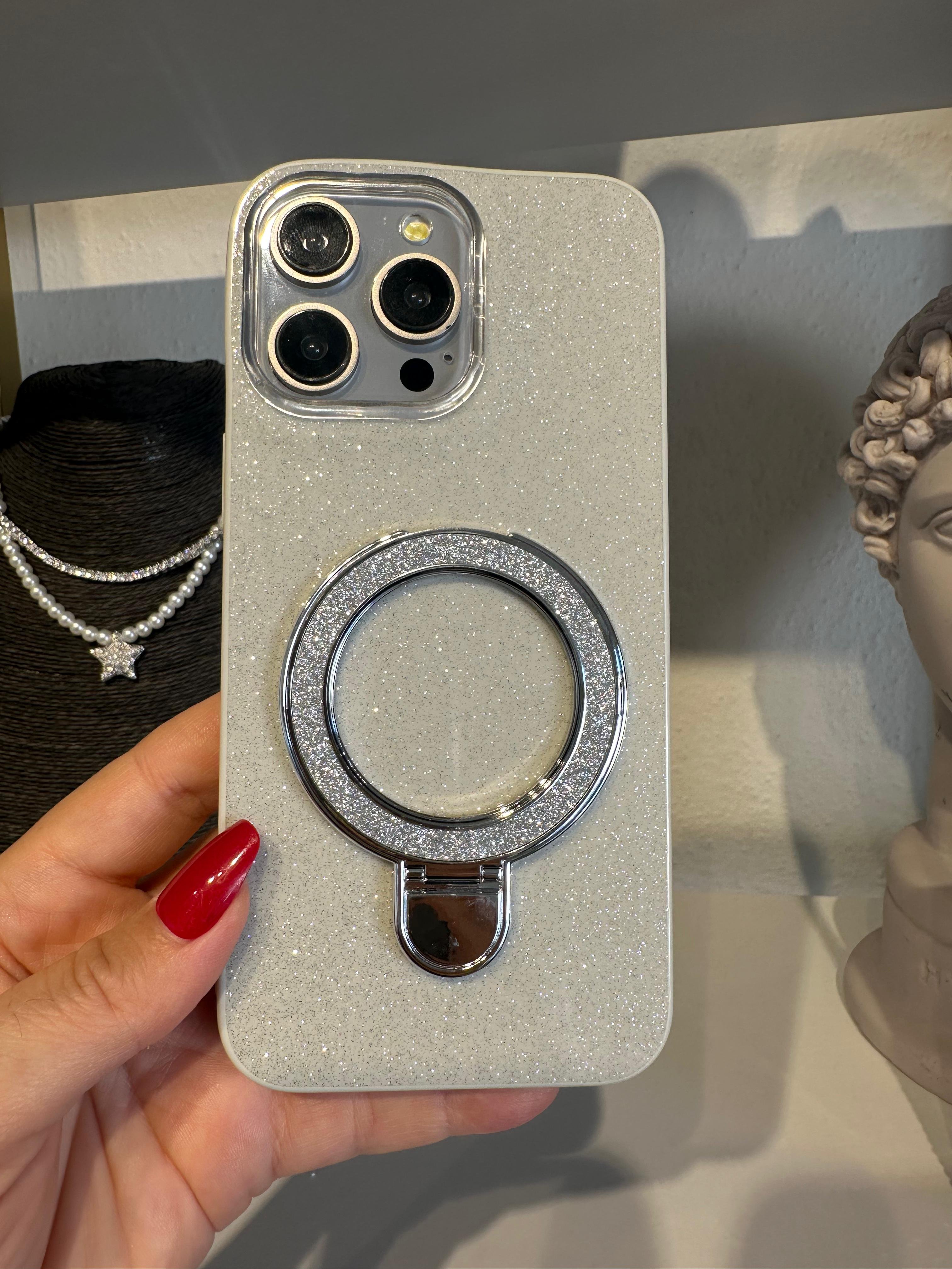Simli Stantlı Magsafe Özellikli Kılıf - Gümüş
