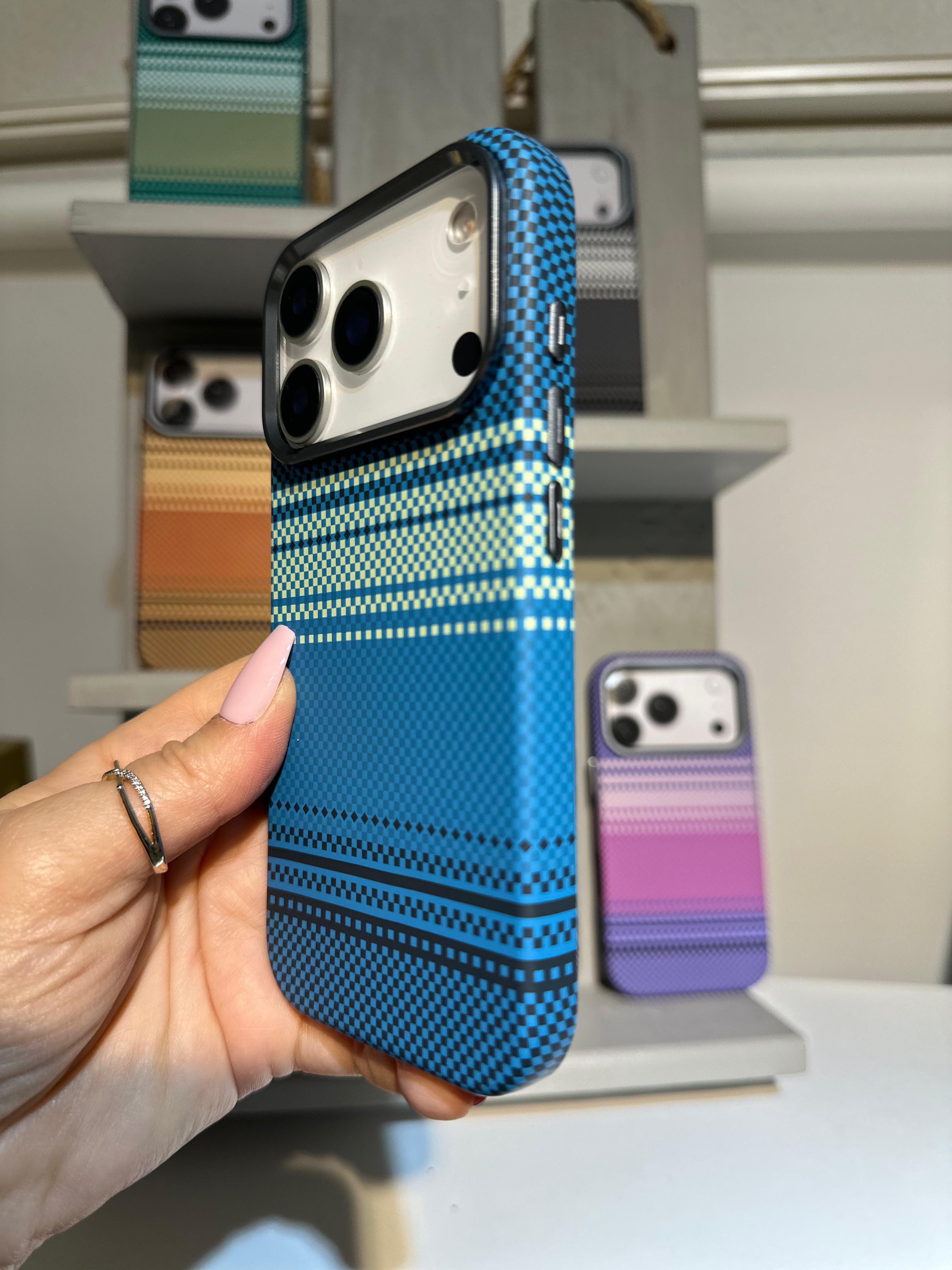 Şerit Dokulu Premium Kılıf - Okyanus Mavisi