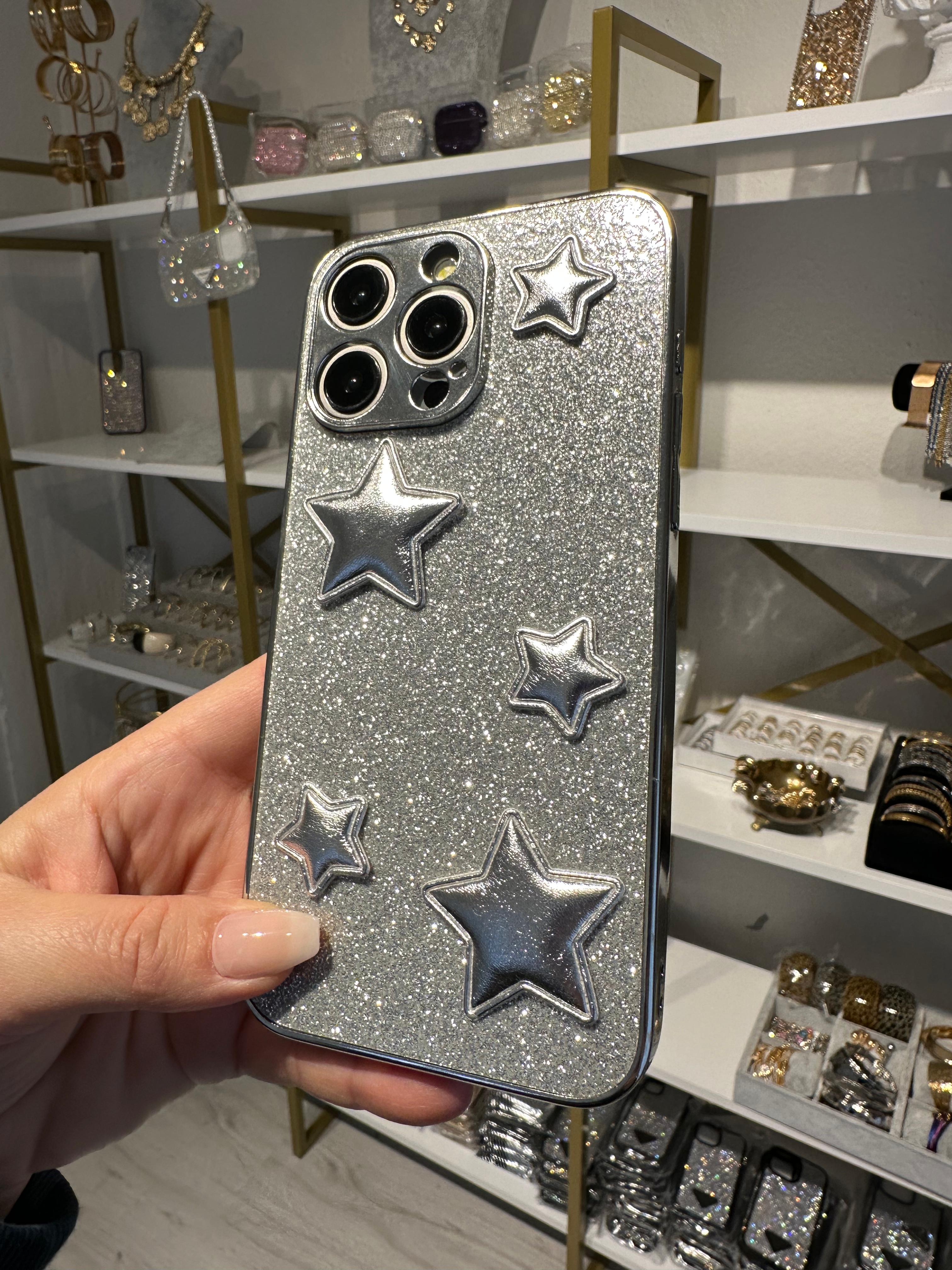 Gümüş Puff Yıldızlı Simli Kılıf