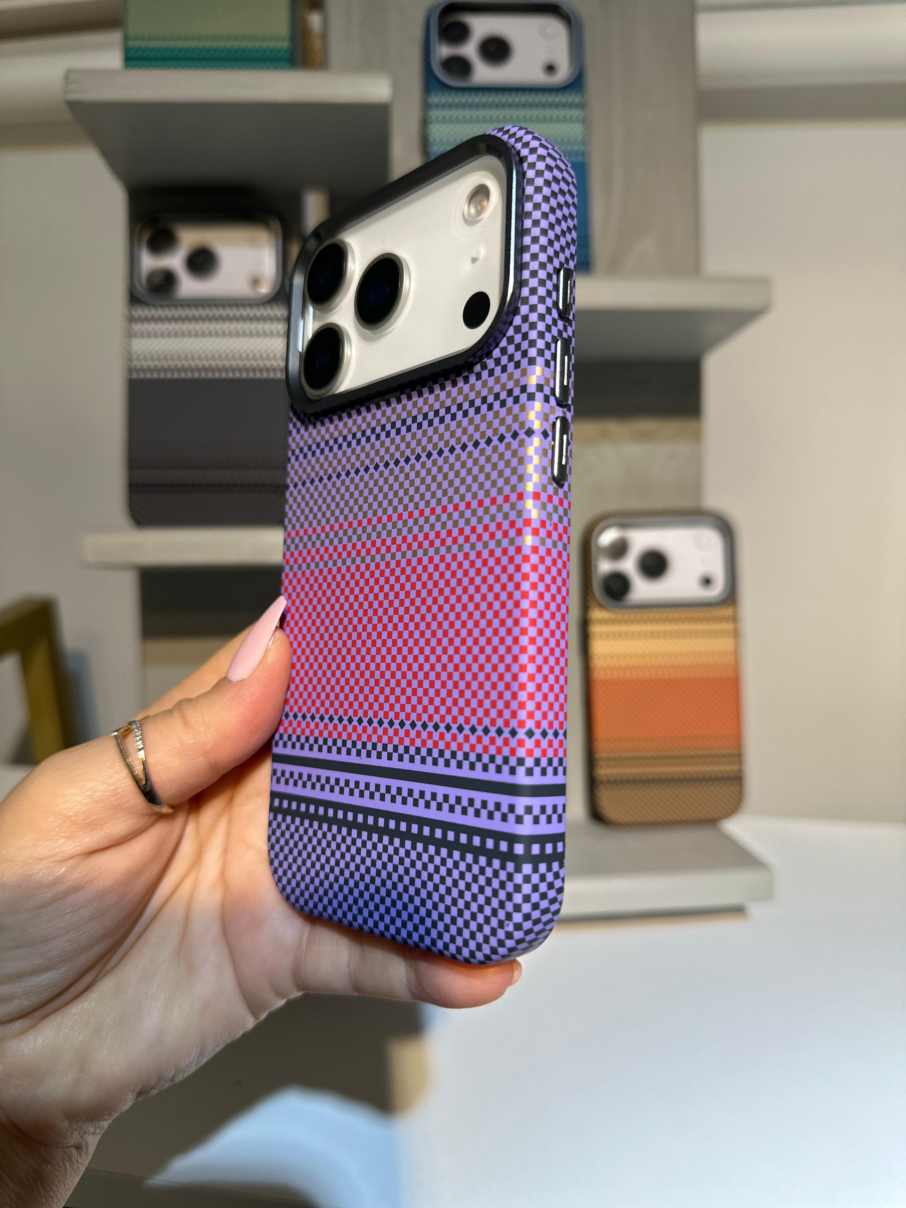 Şerit Dokulu Premium Kılıf - Leylak & Fuşya