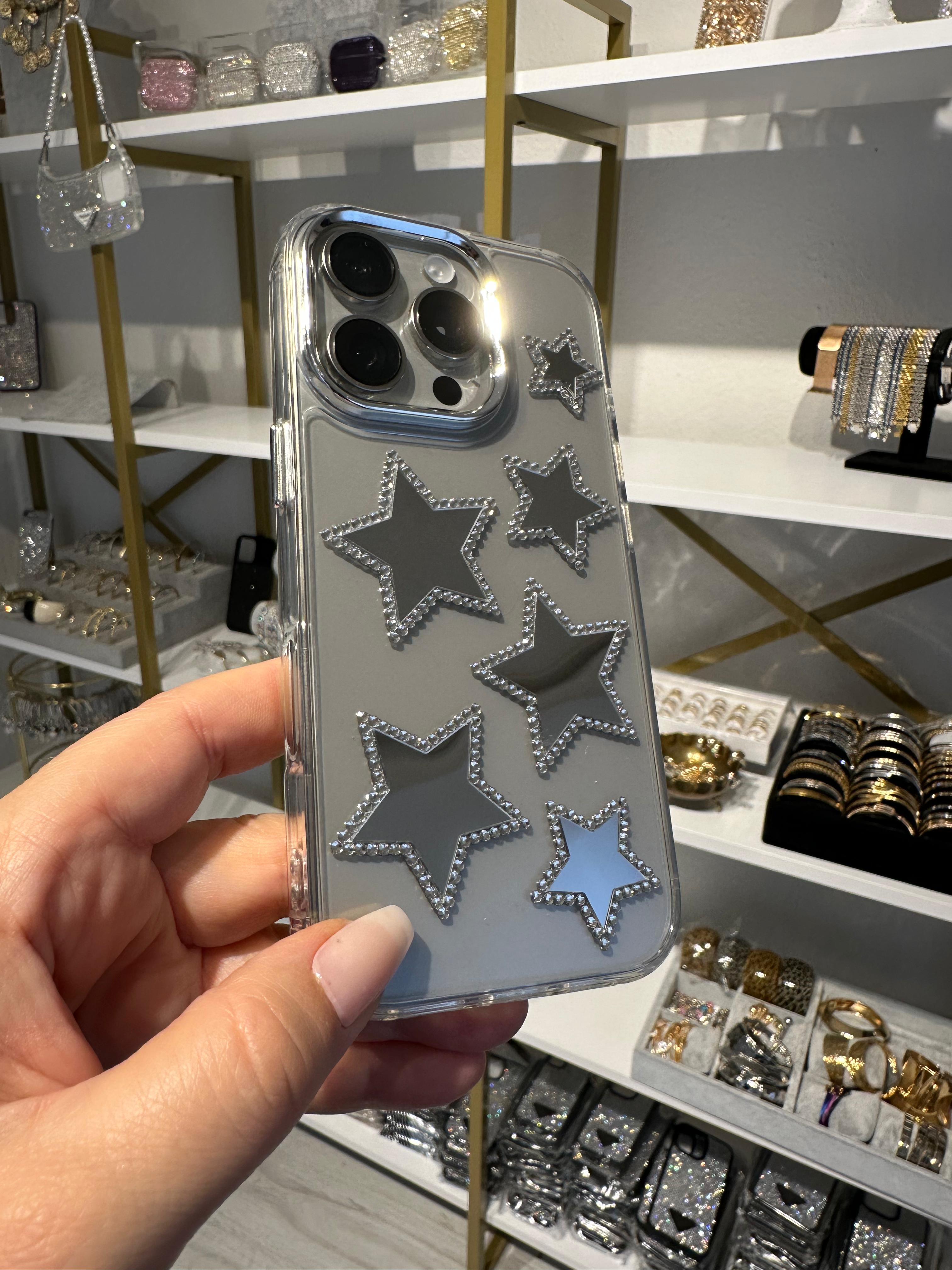 Aynalı yıldızlı taşlı şeffaf kılıf