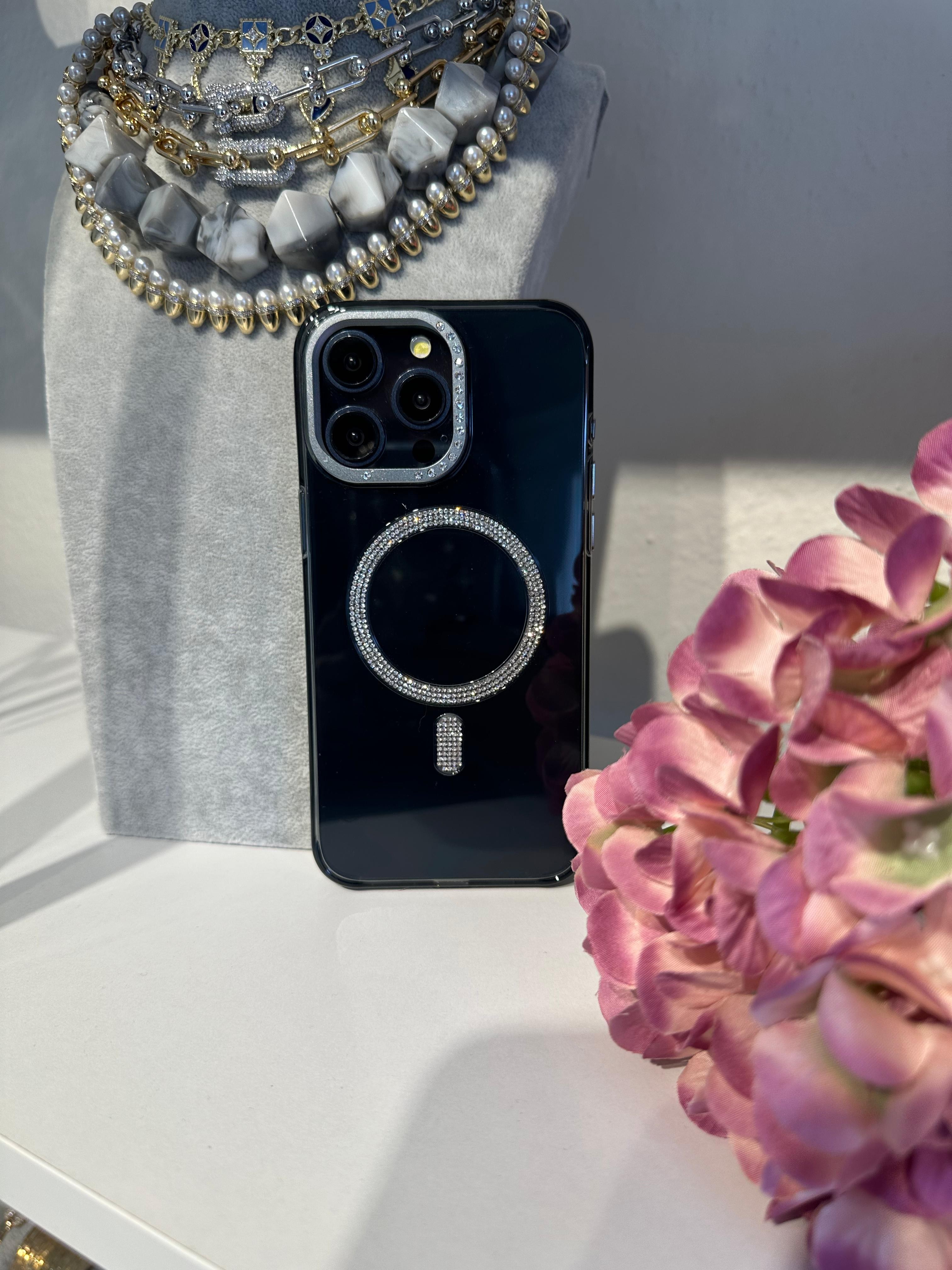 Luxury Taşlı Magsafe Destekli Kılıf - Şeffaf