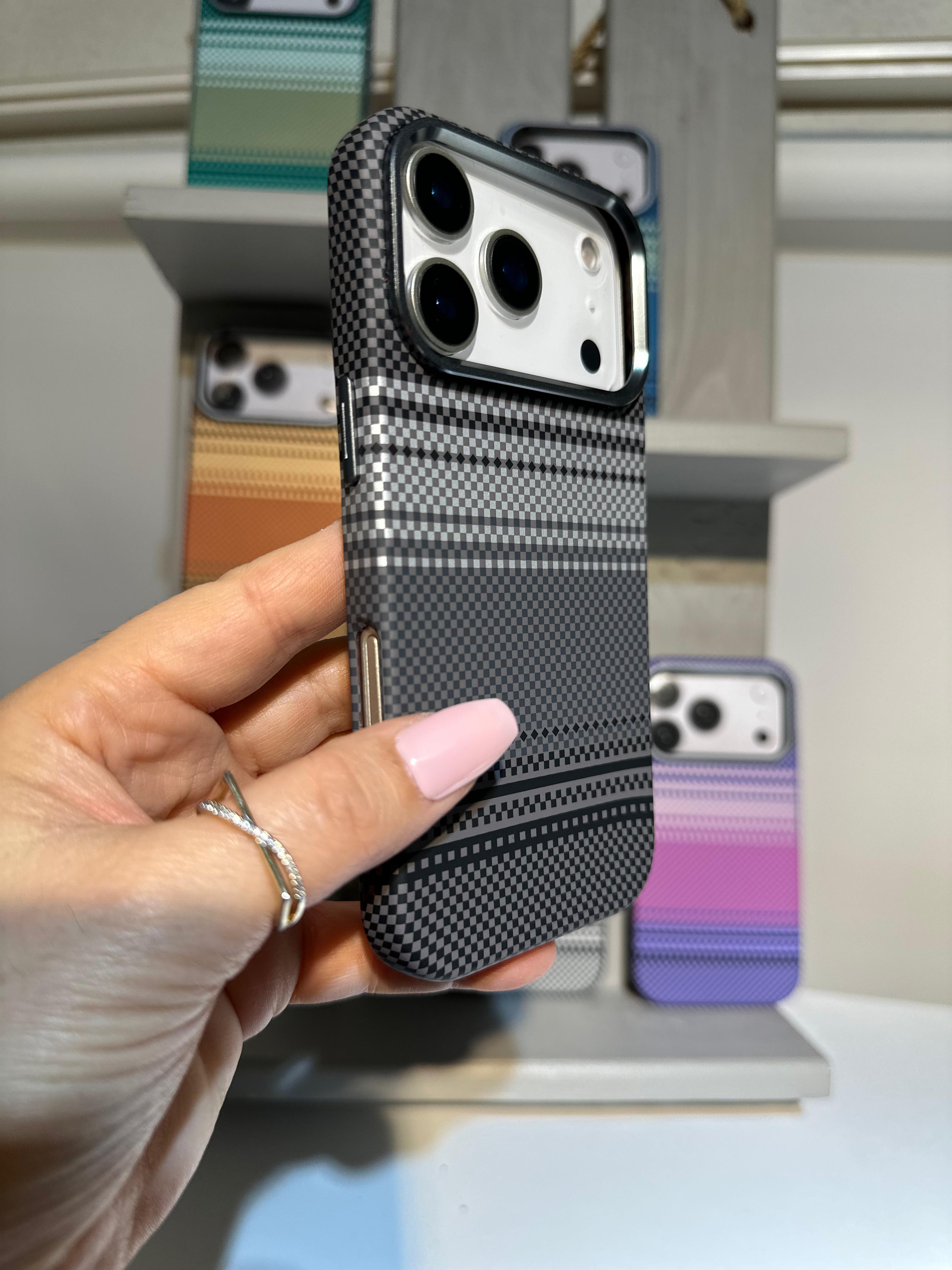 Şerit Dokulu Premium Kılıf - Gri Karbon