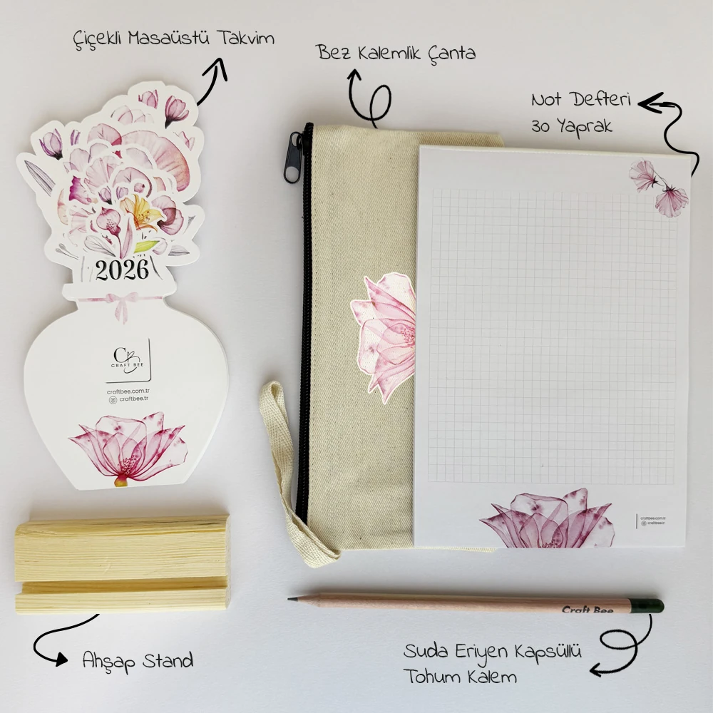Doğanın Döngüsü Çiçekli Masaüstü Takvim Seti