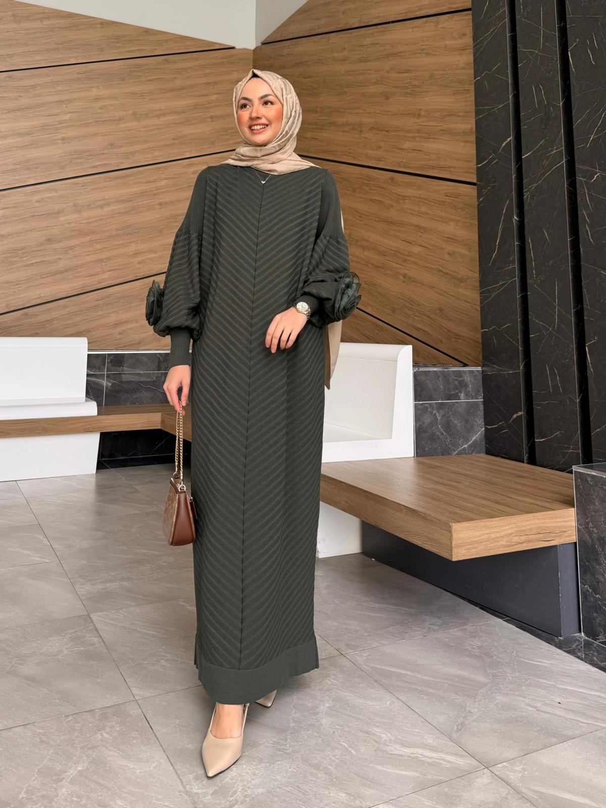 Premium Merserize Sarah Elbise  - Haki