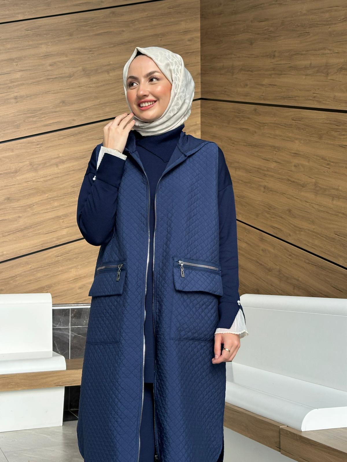 Kapitone Tasarım Yelek - Lacivert