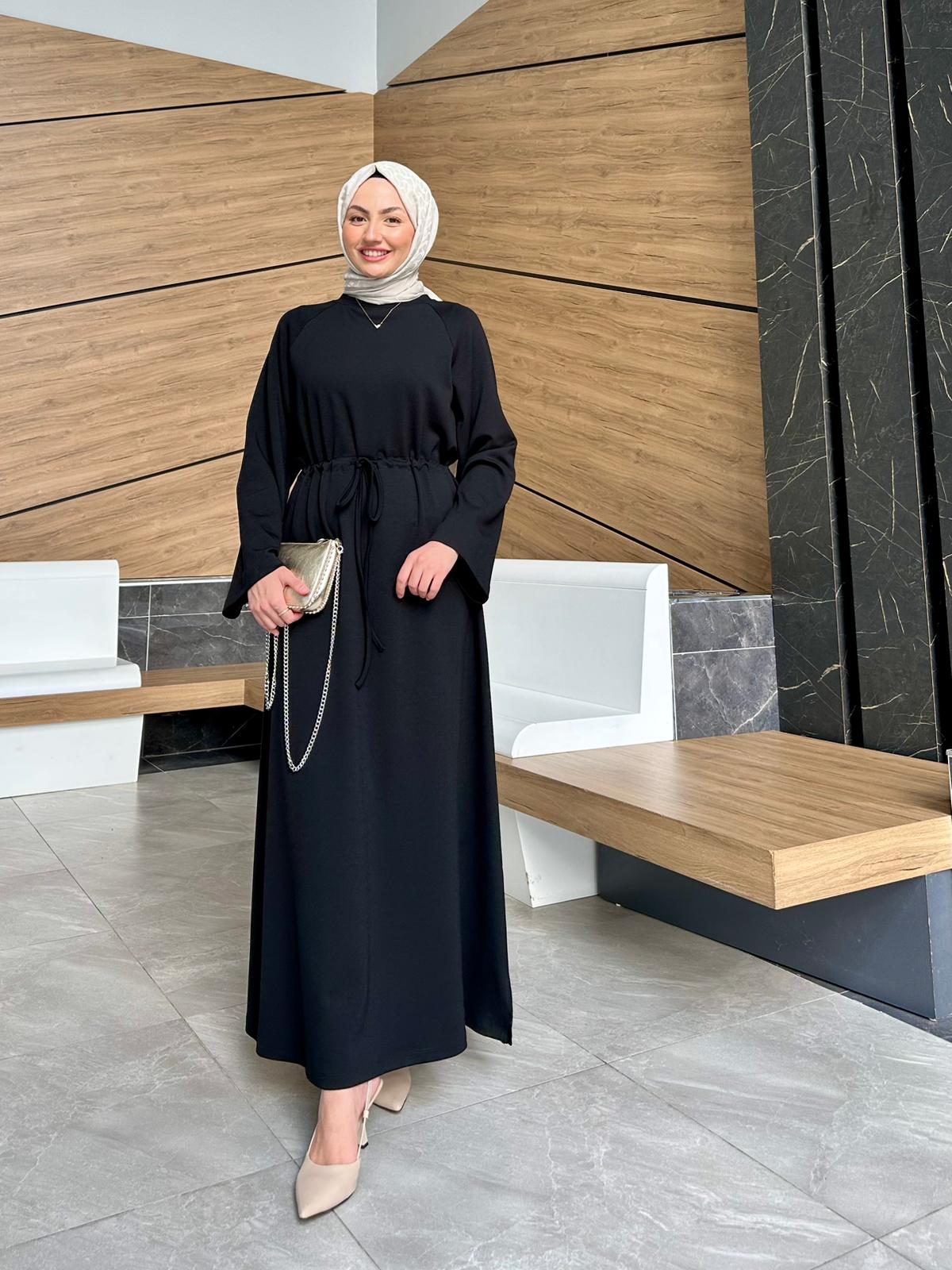 Bel Büzgülü Oysh Kumaş Basic Elbise