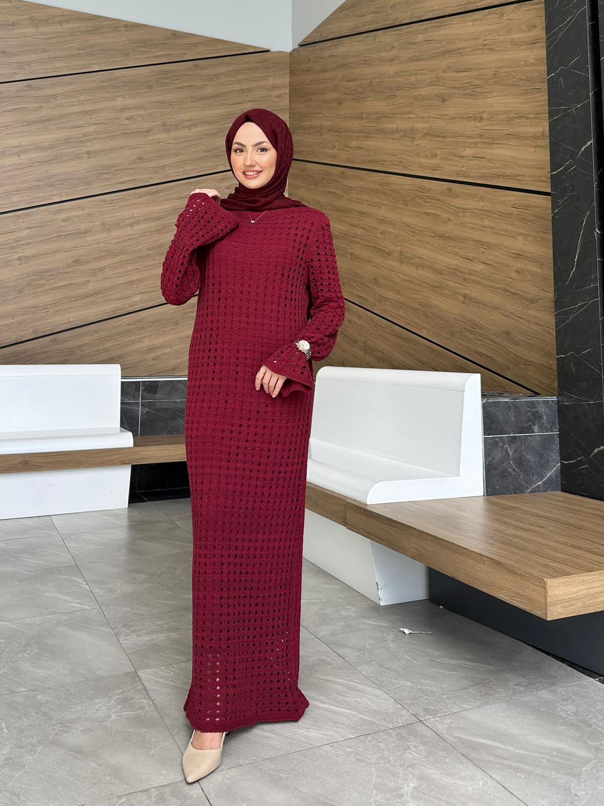 Astarlı Triko Elbise - Bordo