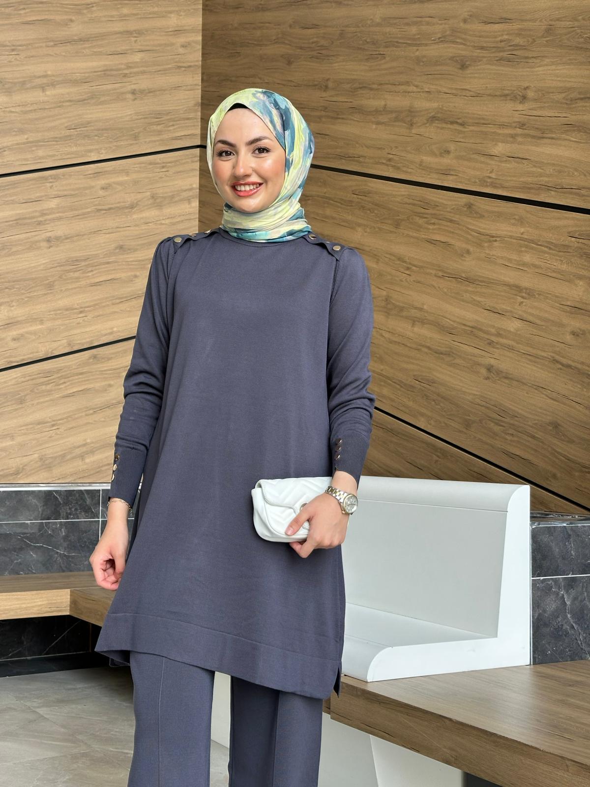 A Form Düğme Detaylı Merserize Tunik