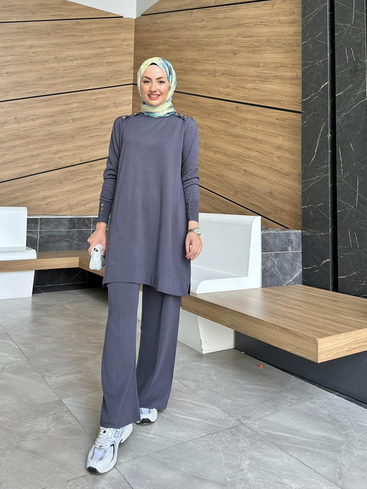 A Form Düğme Detaylı Merserize Tunik