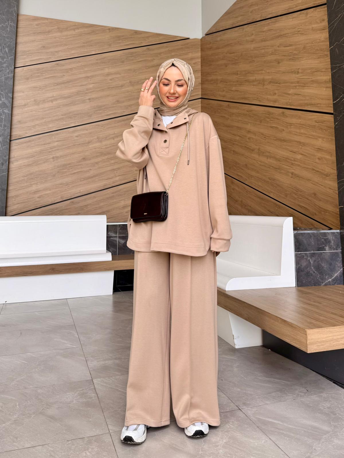 Double Oysh Kumaş Nancy Takım - Latte