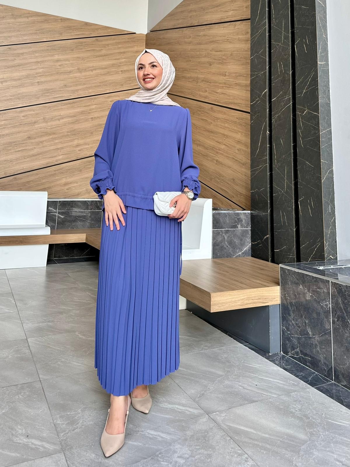 Double Krep Kumaş Nisan Takım - Leylak