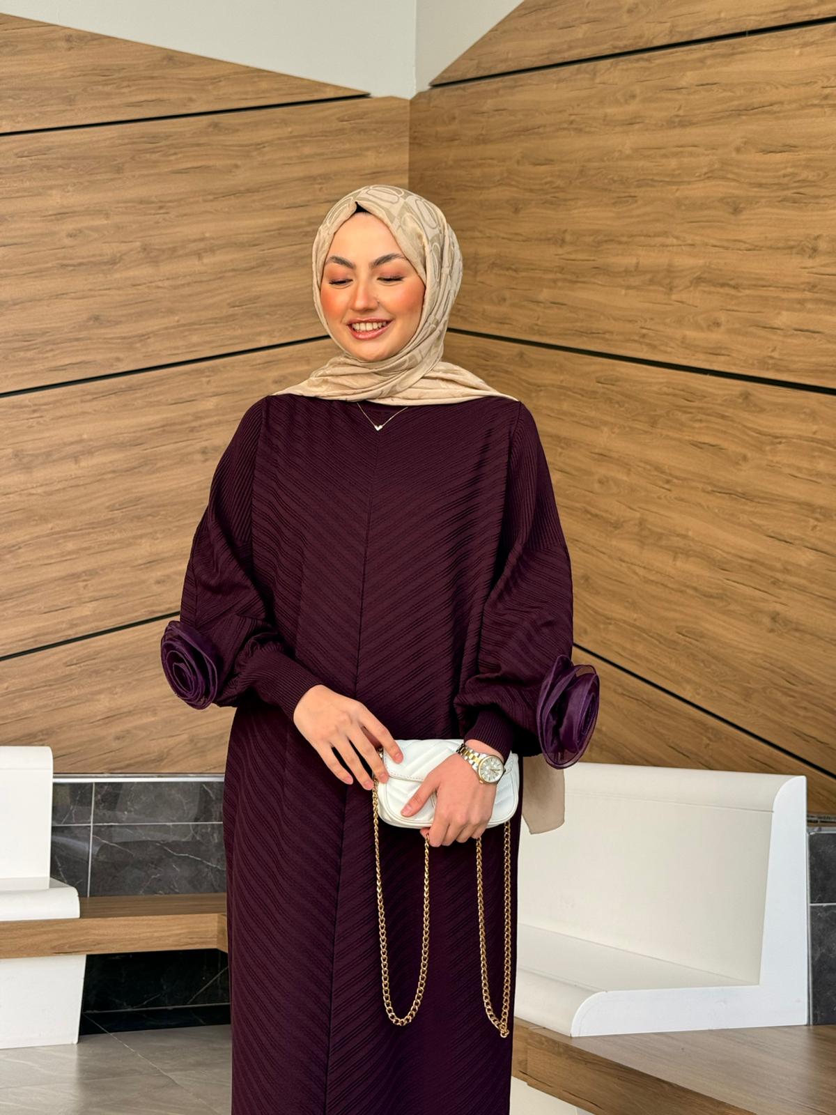 Premium Merserize Sarah Elbise  - Patlıcan Mor