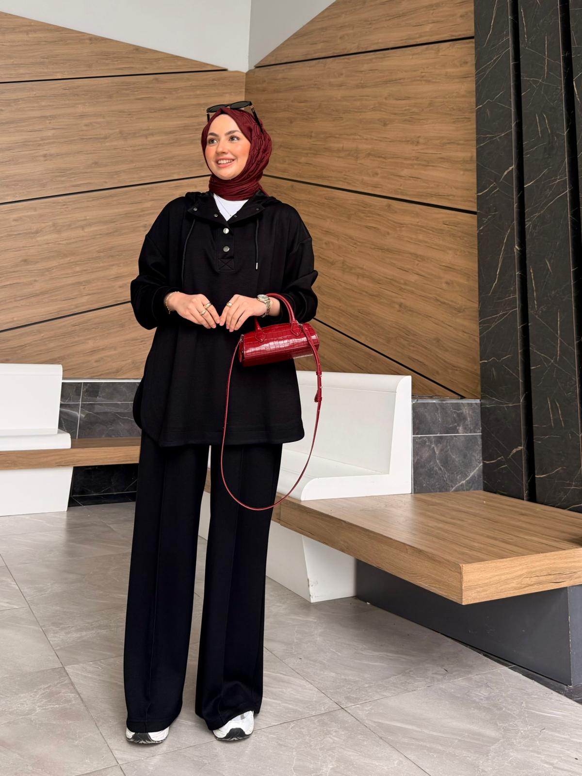 Double Oysh Kumaş Nancy Takım - Siyah