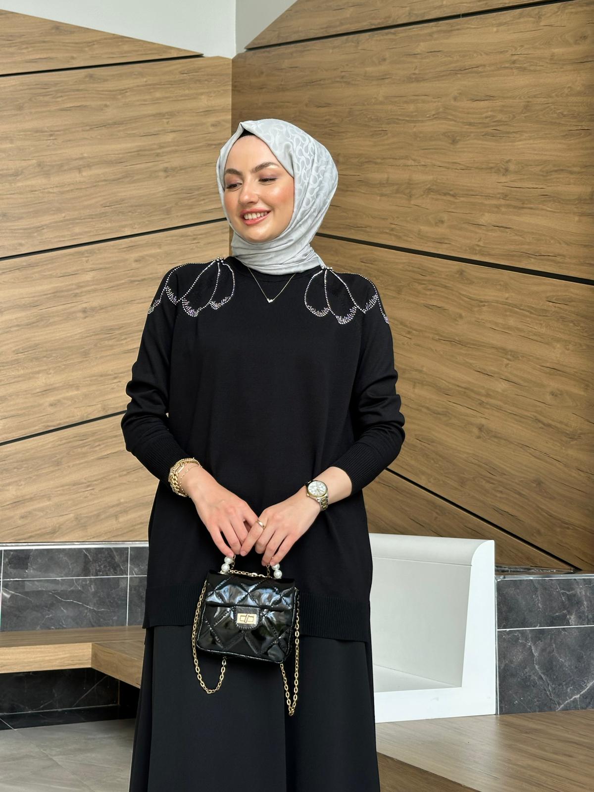 Premium Taşlı Merserize Meva Tunik