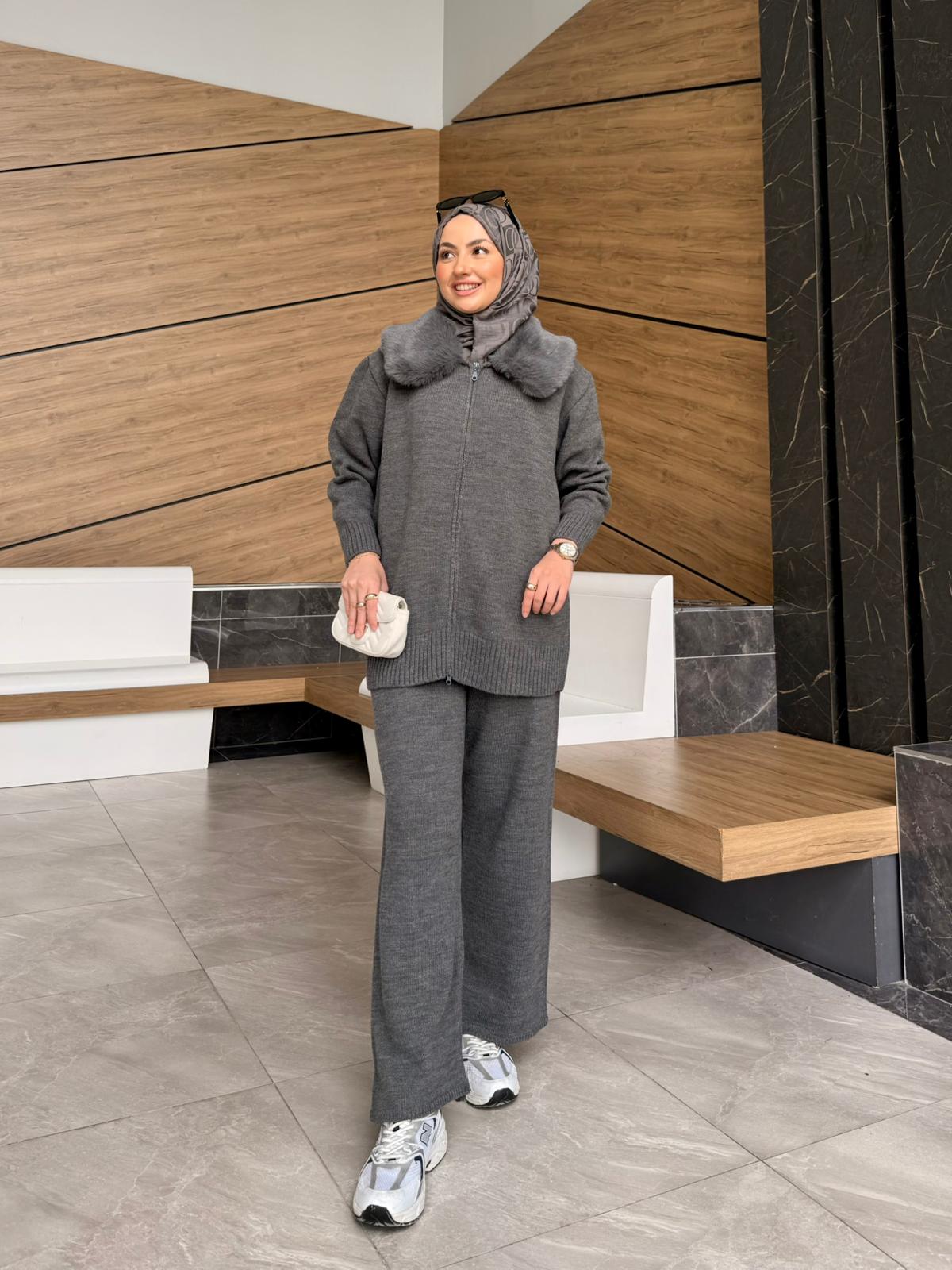 Laura Kürklü Triko Takım  - Antrasit