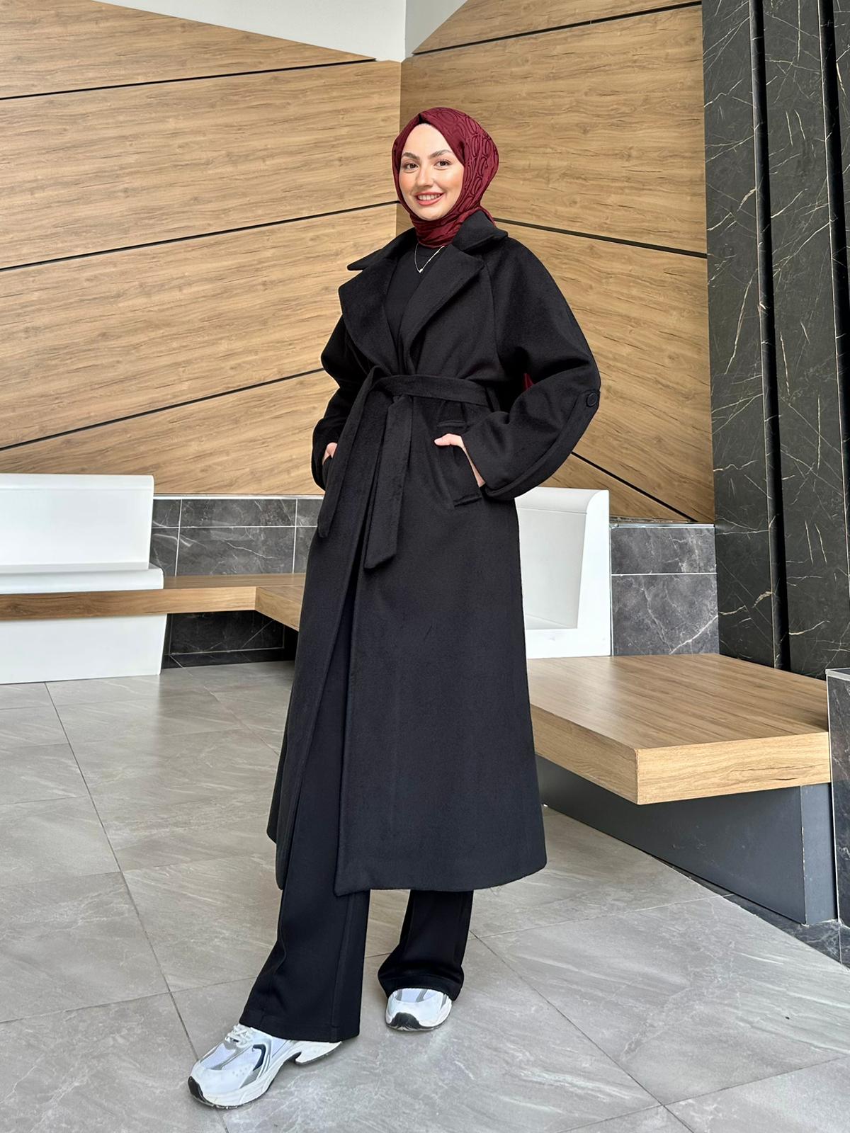 Astarlı Premium Kaşe Kaban  - Siyah