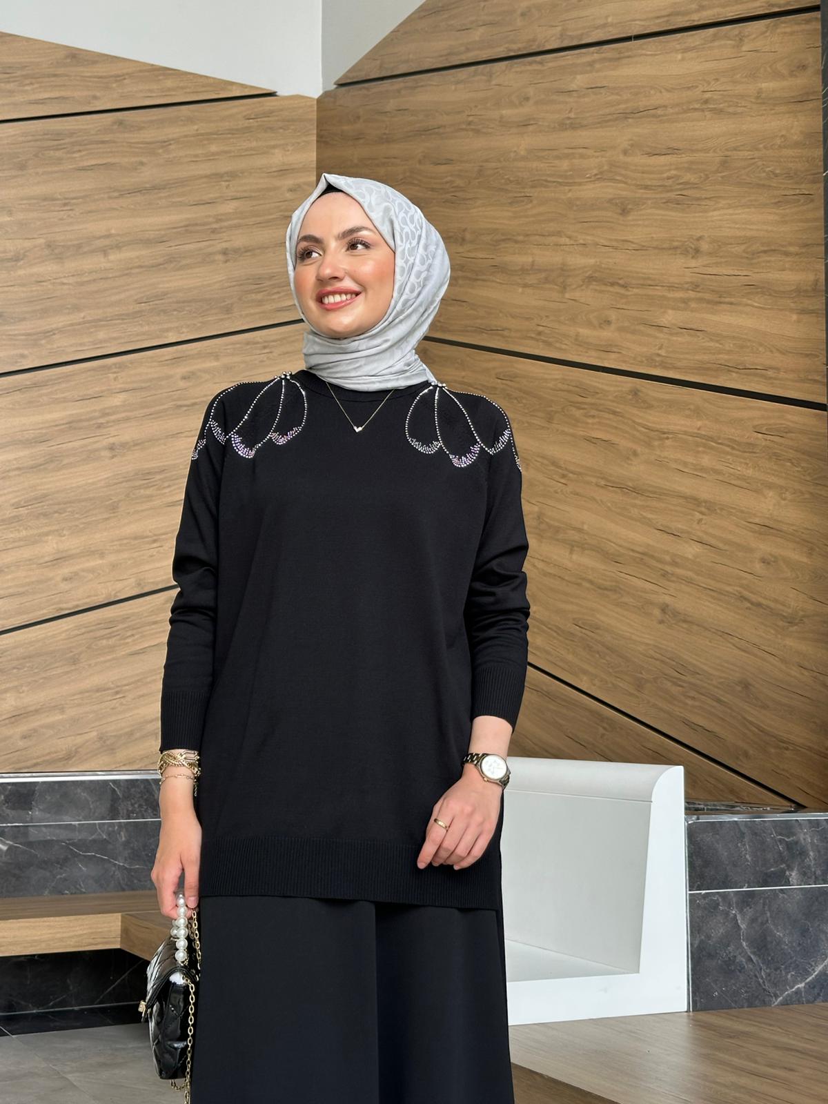 Premium Taşlı Merserize Meva Tunik