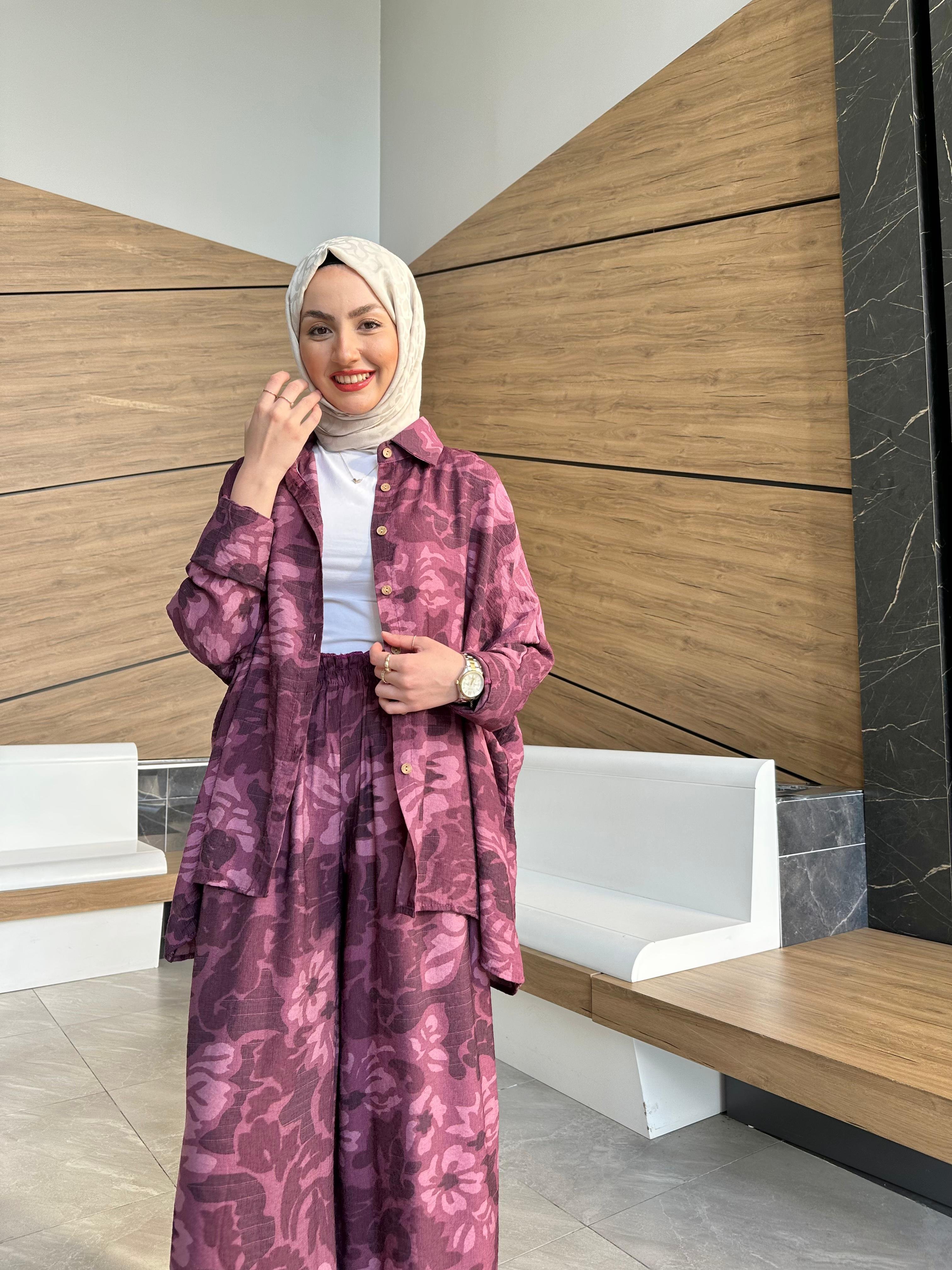 Yaprak Desen Sedef Takım - Mürdüm