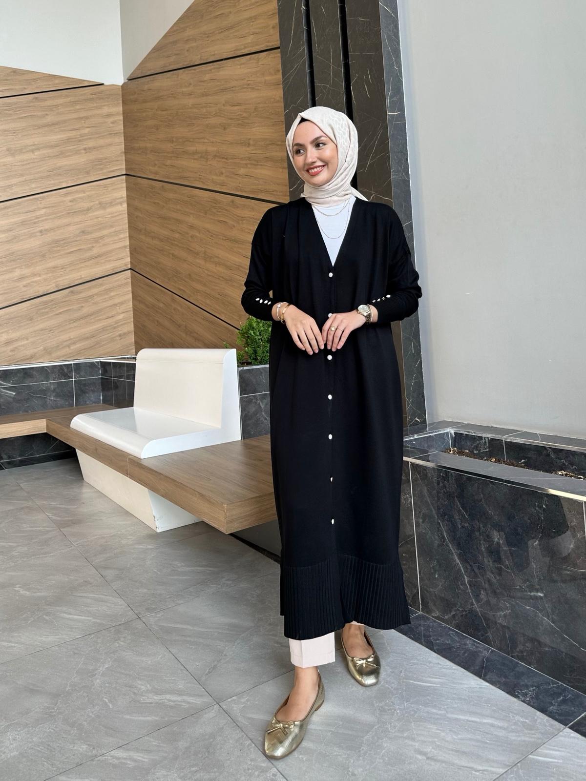 Maxi Boy Düğmeli Merserize Hırka - Siyah