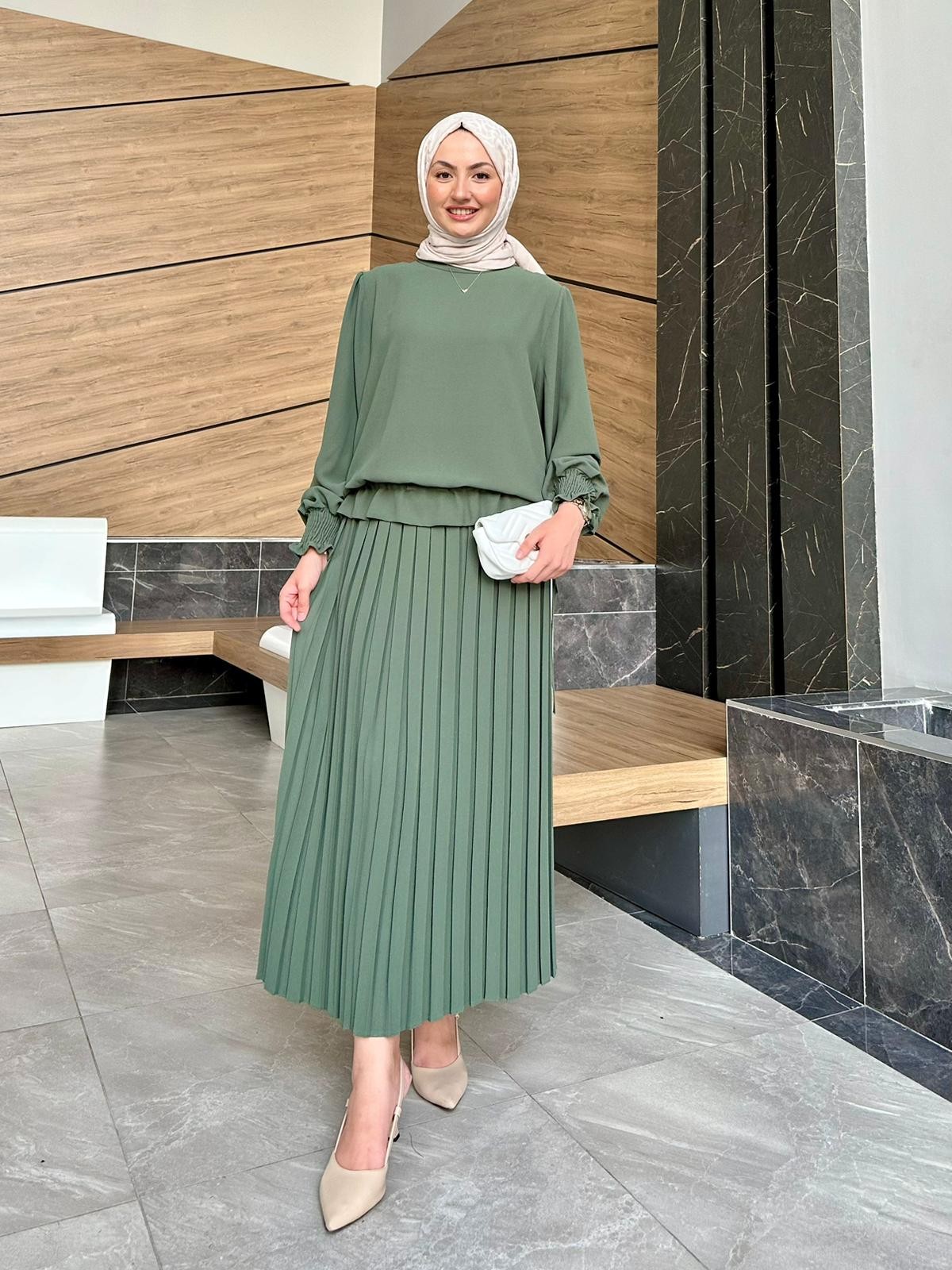 Double Krep Kumaş Nisan Takım - Haki