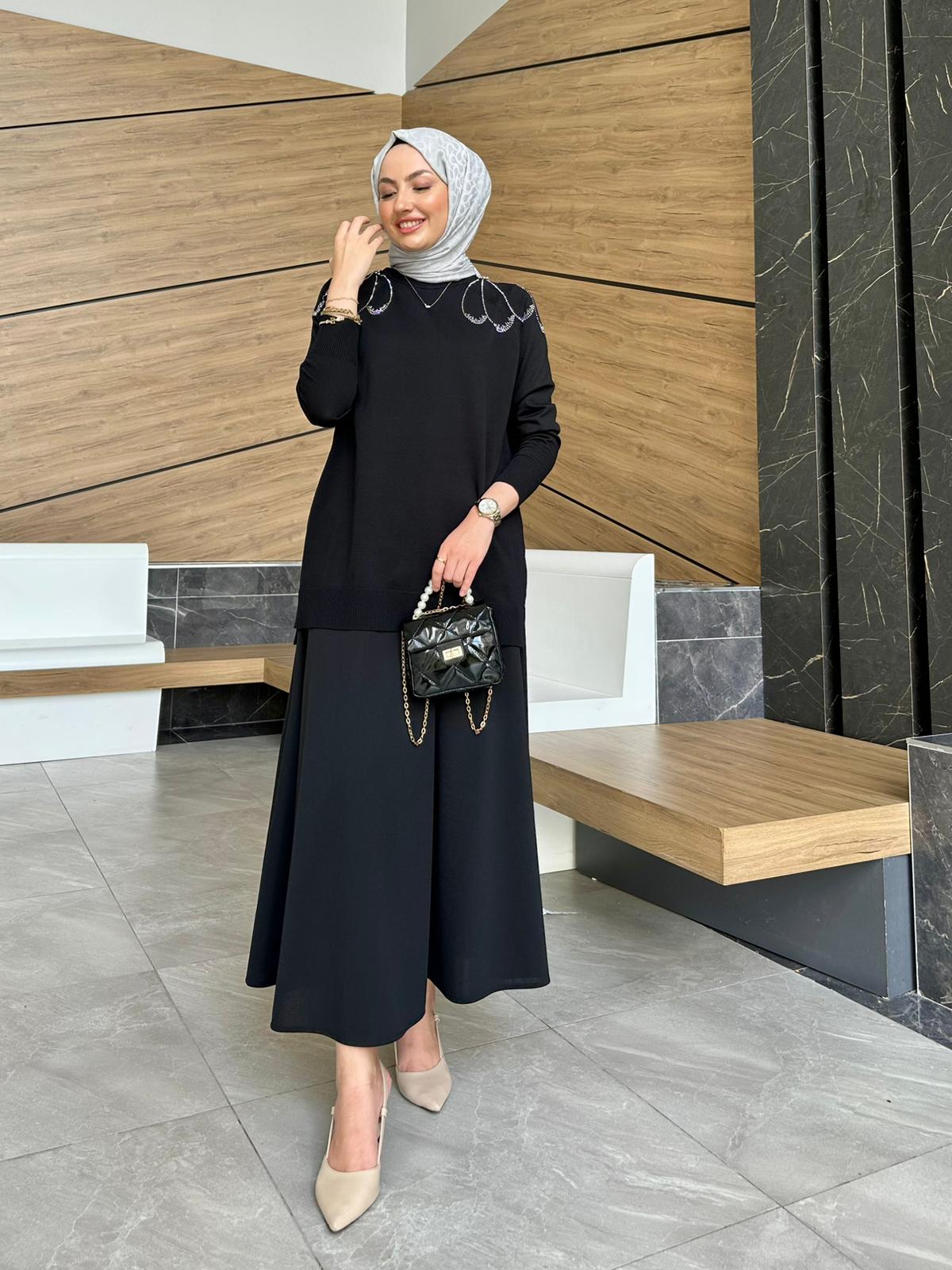 Premium Taşlı Merserize Meva Tunik