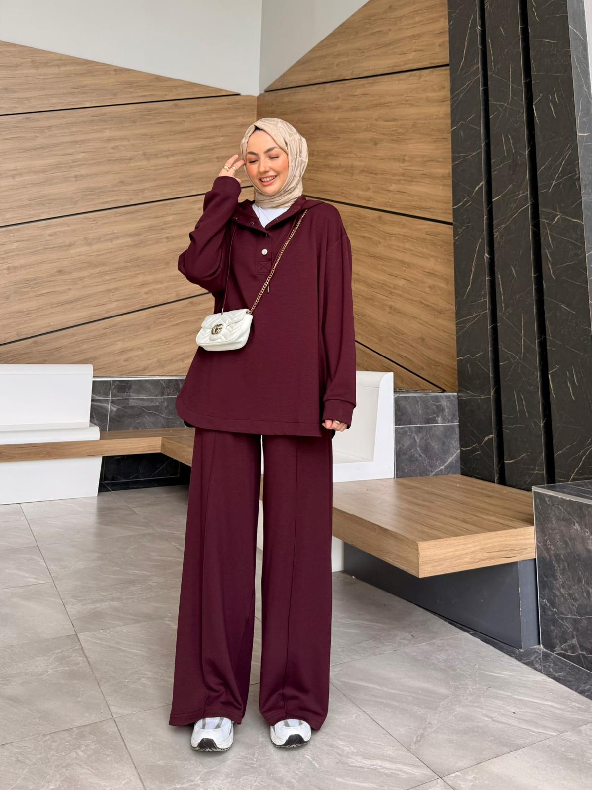 Double Oysh Kumaş Nancy Takım - Mürdüm