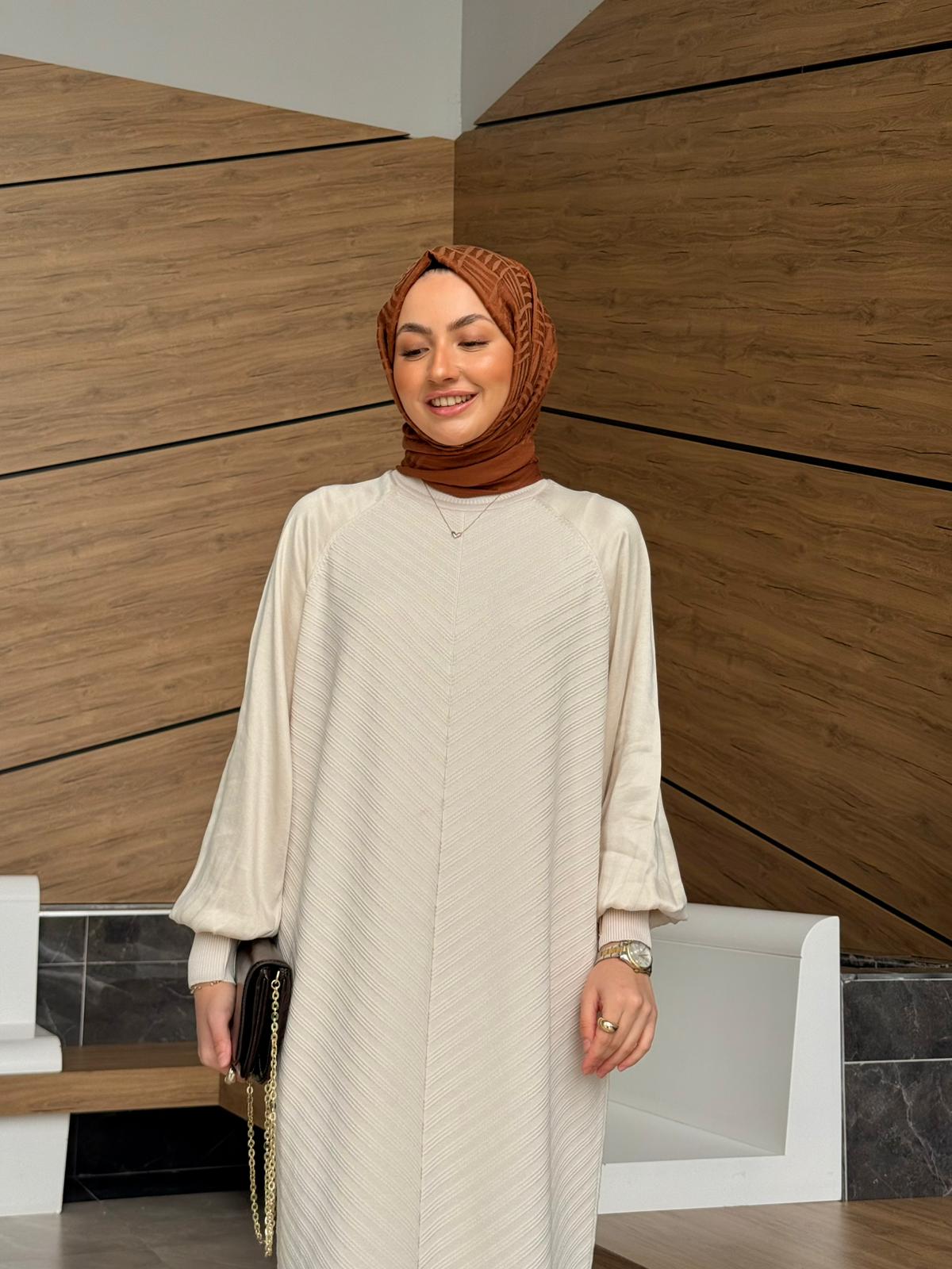 Özel Tasarım İpek Cupra Aden Elbise - Bej