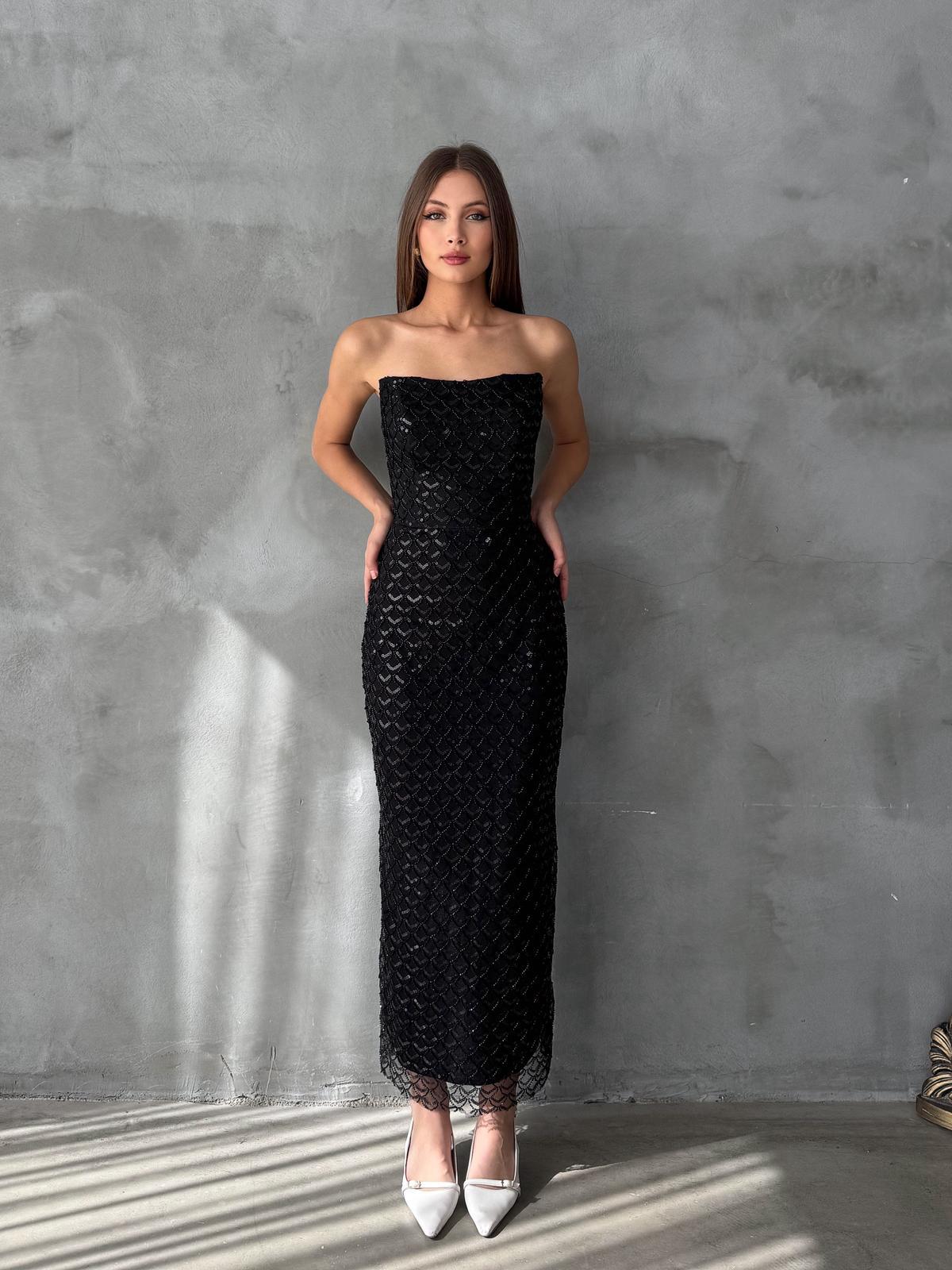 Straplez Taş Detay SİYAH Abiye