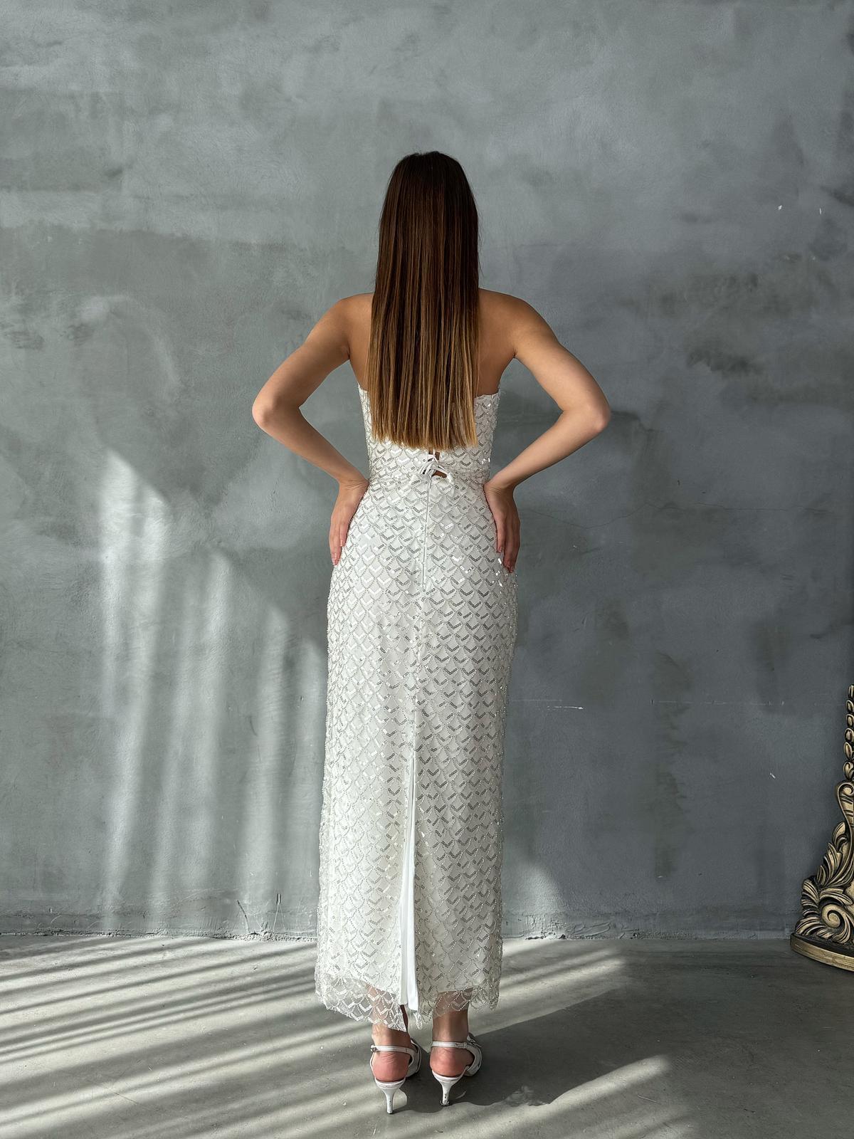 Straplez Taş Detay BEYAZ Abiye