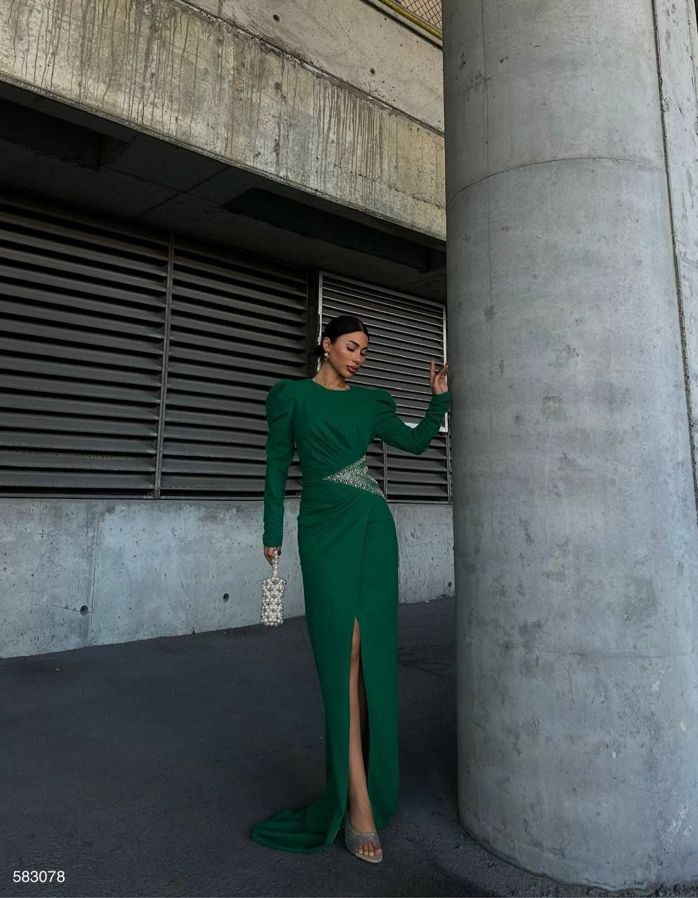 SCUBA DERİN YIRTMAÇLI ELBİSE