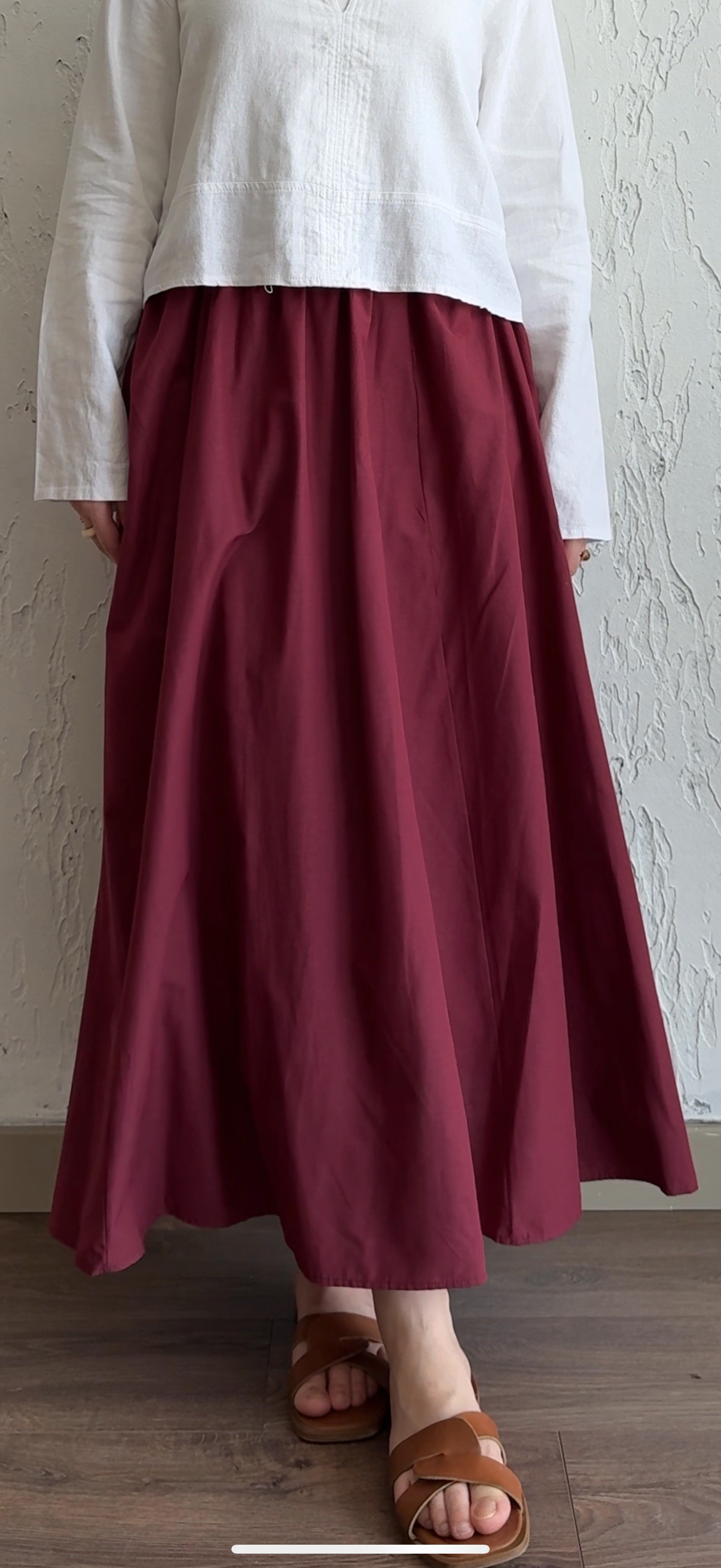 Beli Lastikli Kloş Etek - Bordo