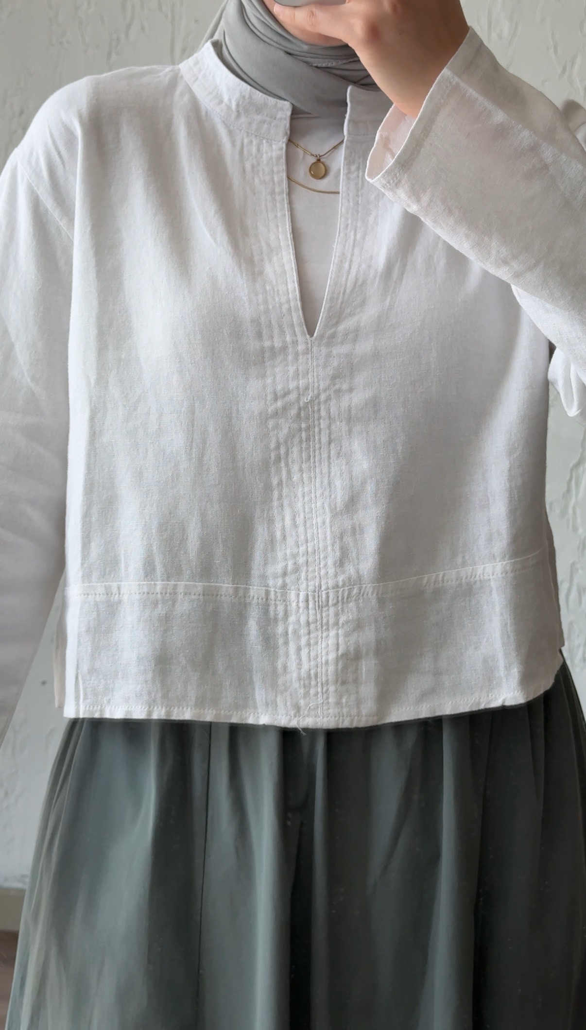 Crop Keten Bluz - Beyaz