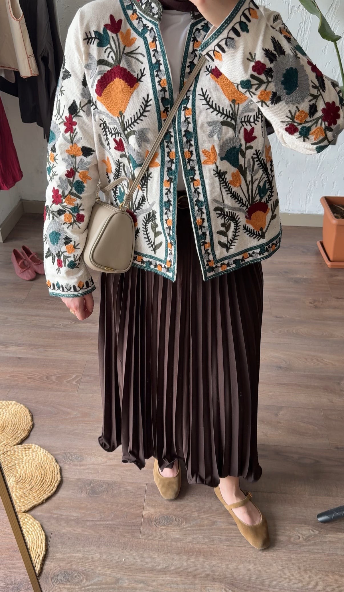 Bordo Turuncu Nakışlı Etnik Ceket (Ön sipariş ürünüdür)