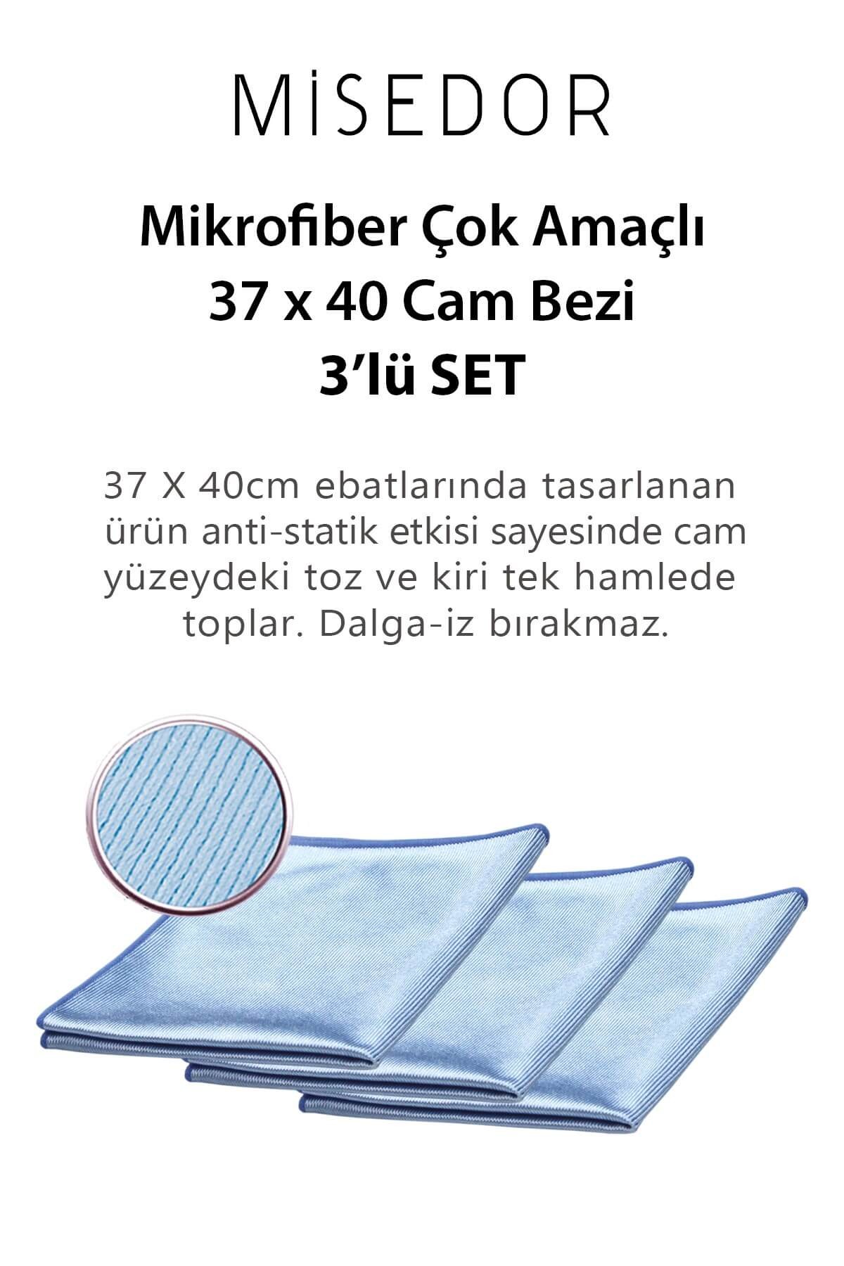 Misedor Mikrofiber 3 lü Set Cam ve Temizlik Bezi 37x40