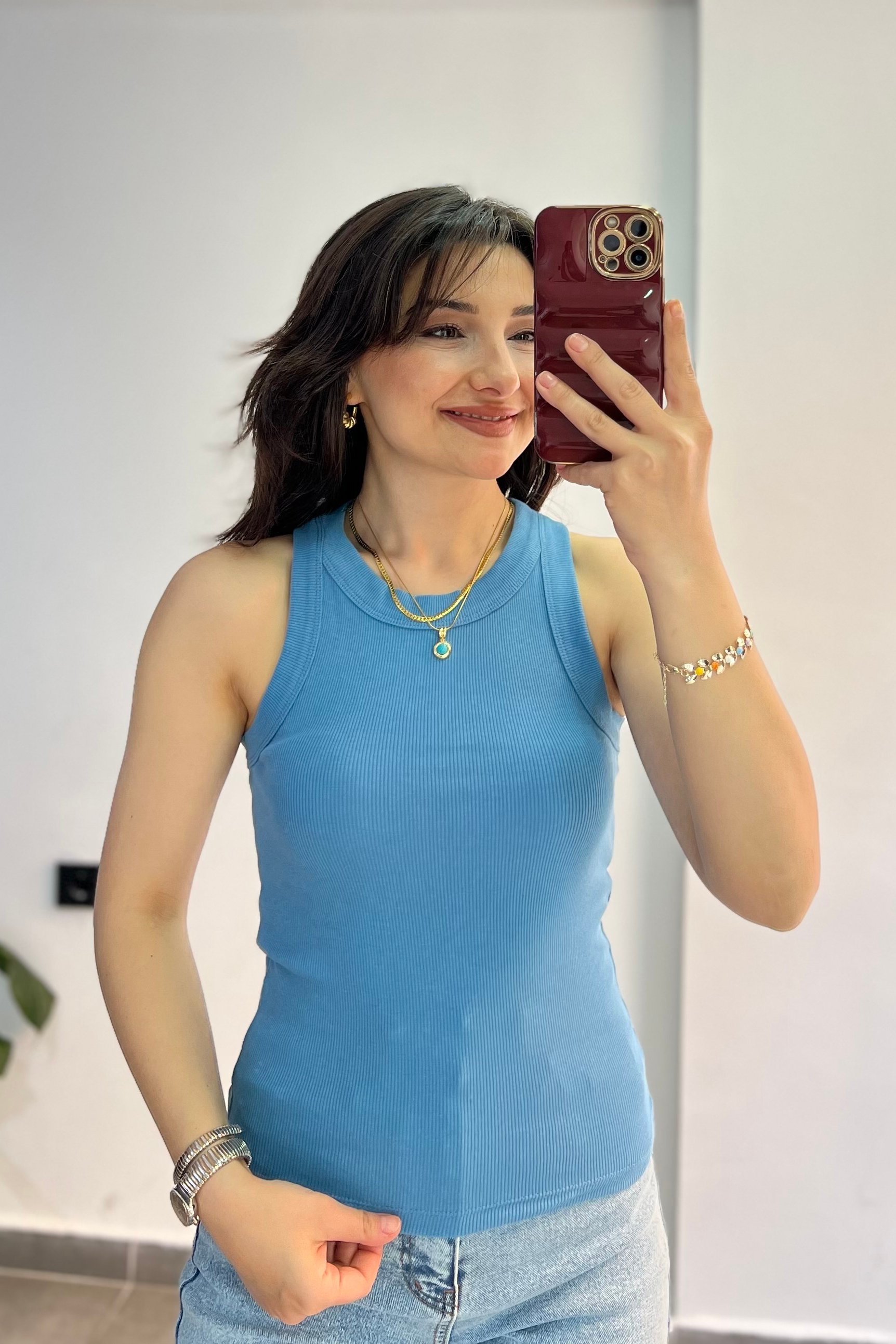 Halter Yaka Fitilli Atlet - AÇIK MAVİ
