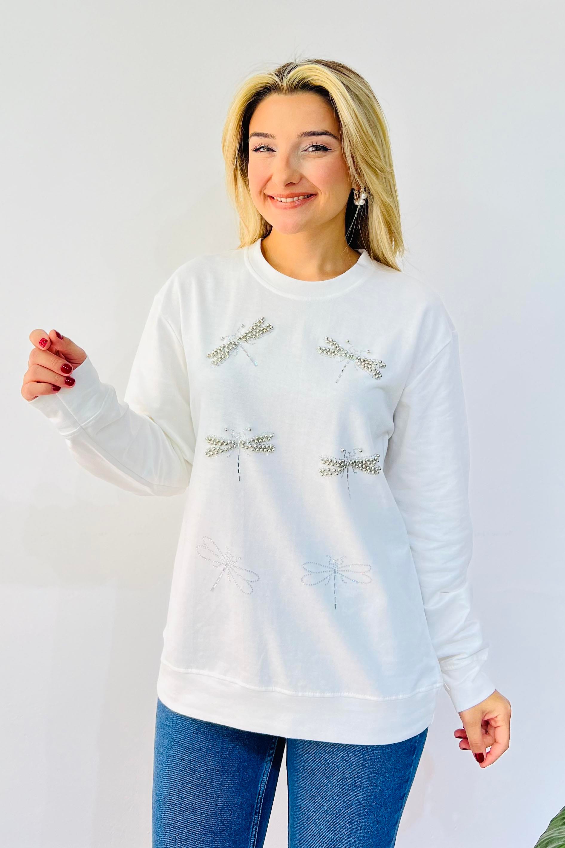 Yusufçuk Taşlı Yuvarlak Yaka Sweatshirt
