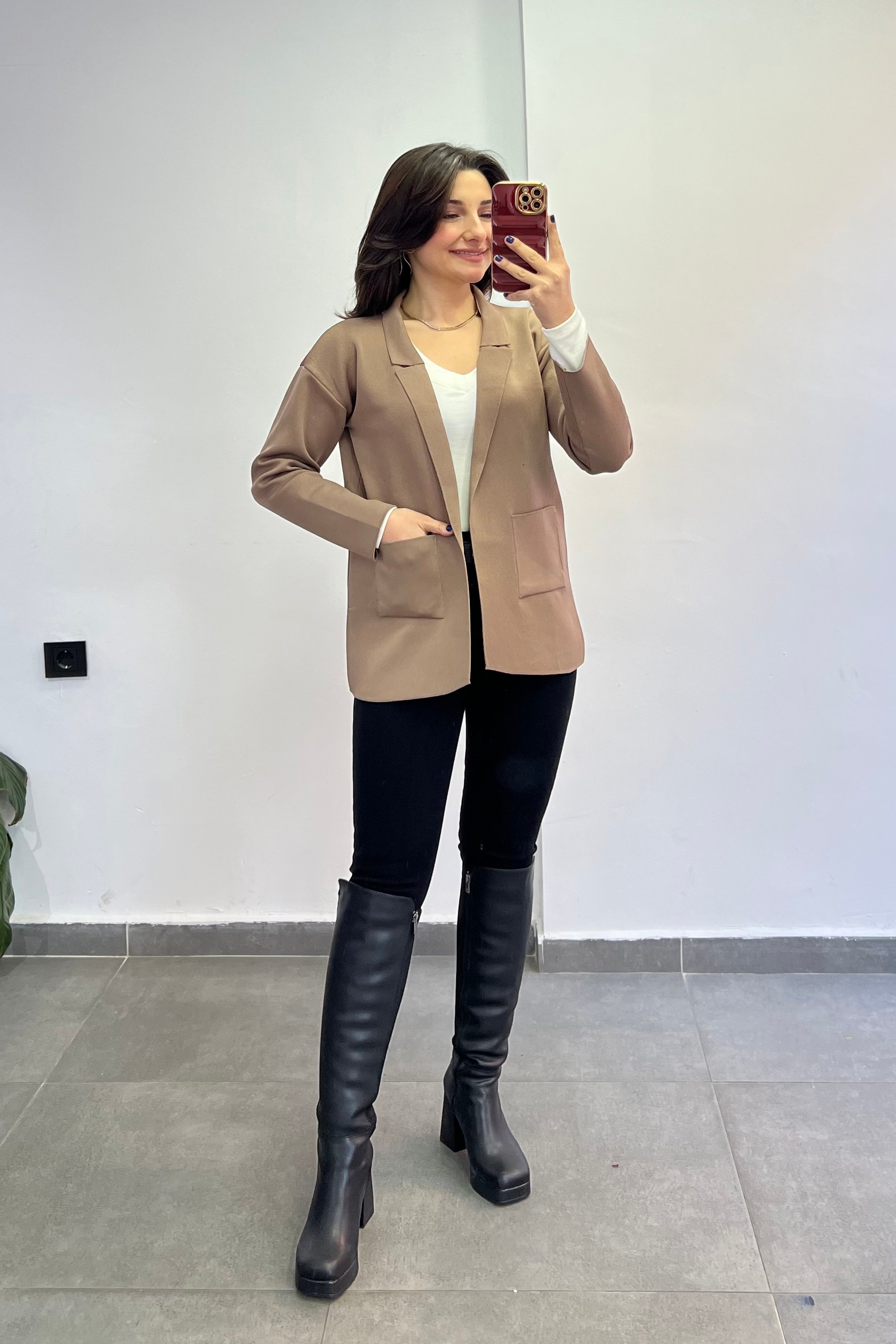 Gömlek Yaka Yanları Cepli Çelik Triko Hırka - VIZON