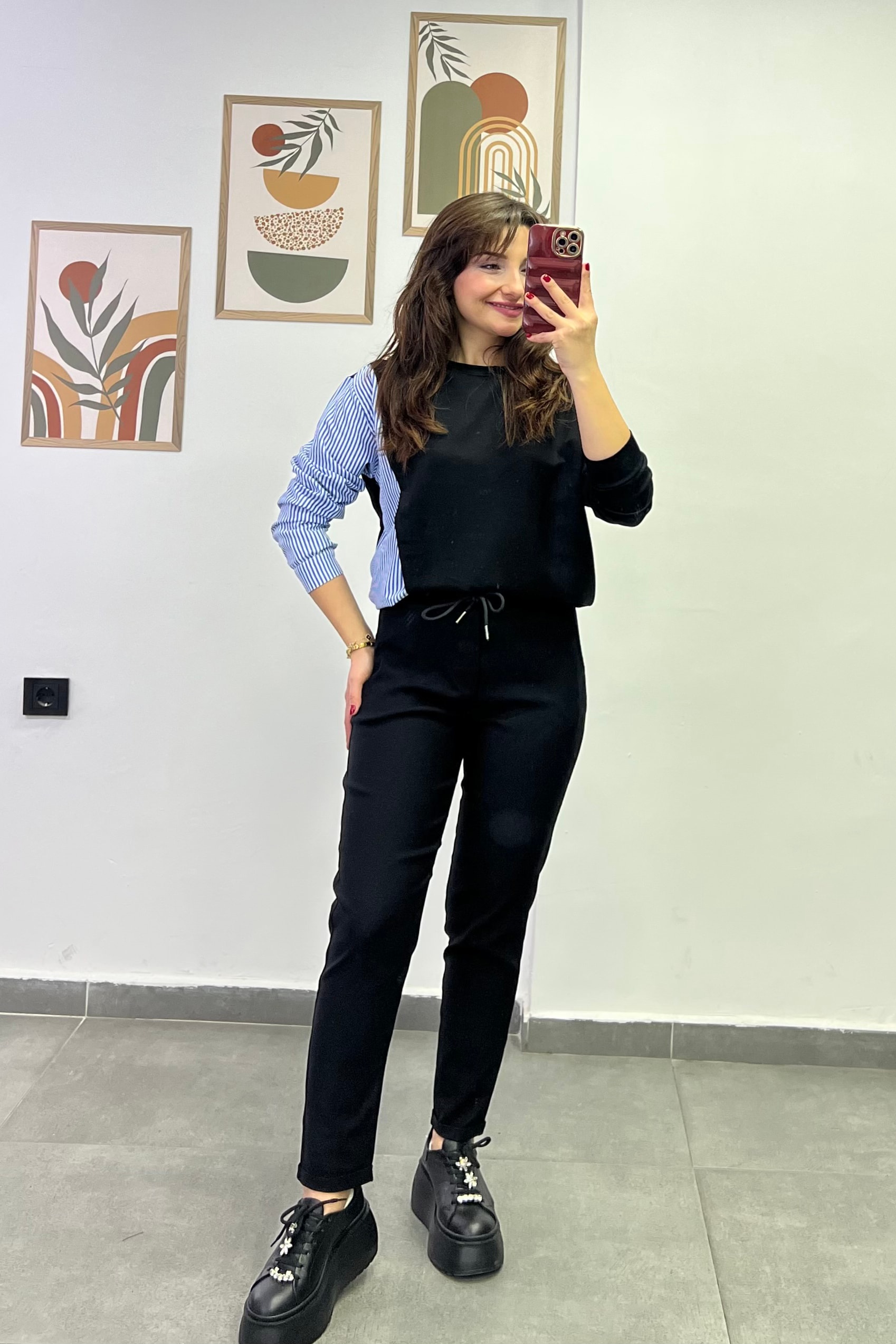 Beli Lastikli Duble Paça Cep Detaylı Pantolon - Siyah